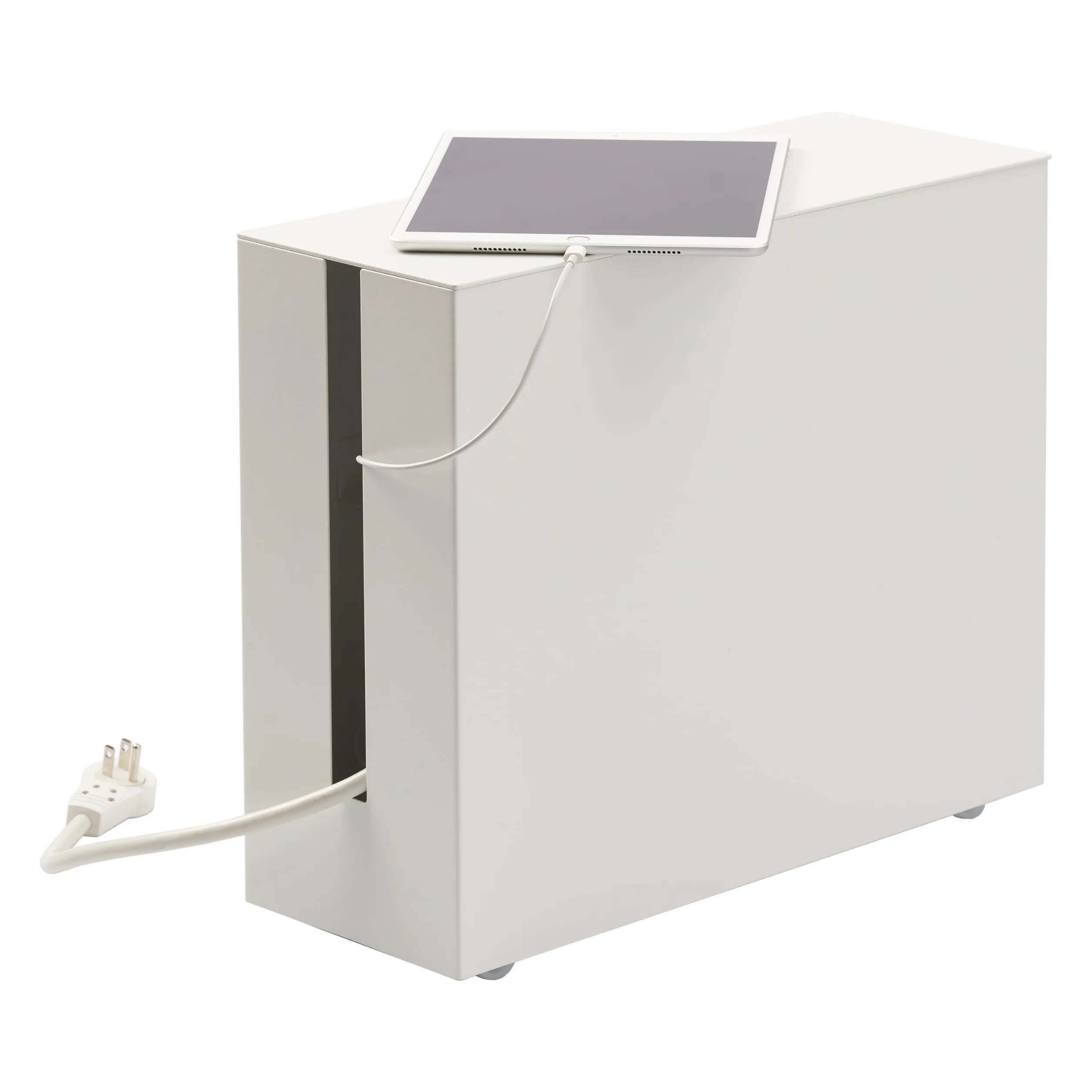 Yamazaki Tower Boîte Rangement pour câbles, en Acier - avec roulettes, Solution Gestion des câbles, Bureau, Organiser Les Prises - 40 x 15 x 34,5 cm, Design Japonais, Blanc