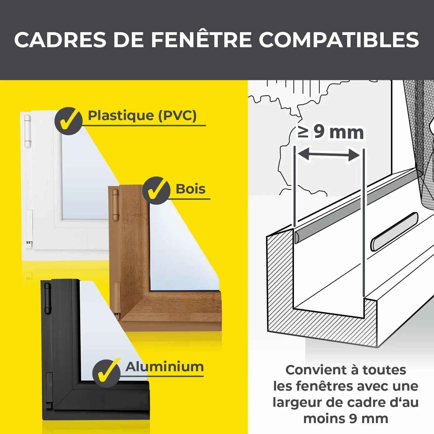 EASYmaxx Moustiquaire de fenêtre avec Magic Click | Peut être découpée individuellement pour toutes les fenêtres jusqu'à 150 x 130 cm | Montage avec 12 aimants - pas de perçage ni de vissage [Noir]