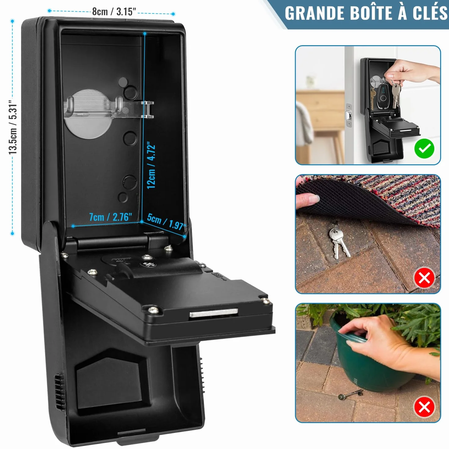 Boite à clés sécurisée extérieure rétroéclairée grand étanche boite a clefs murale avec code coffre robuste