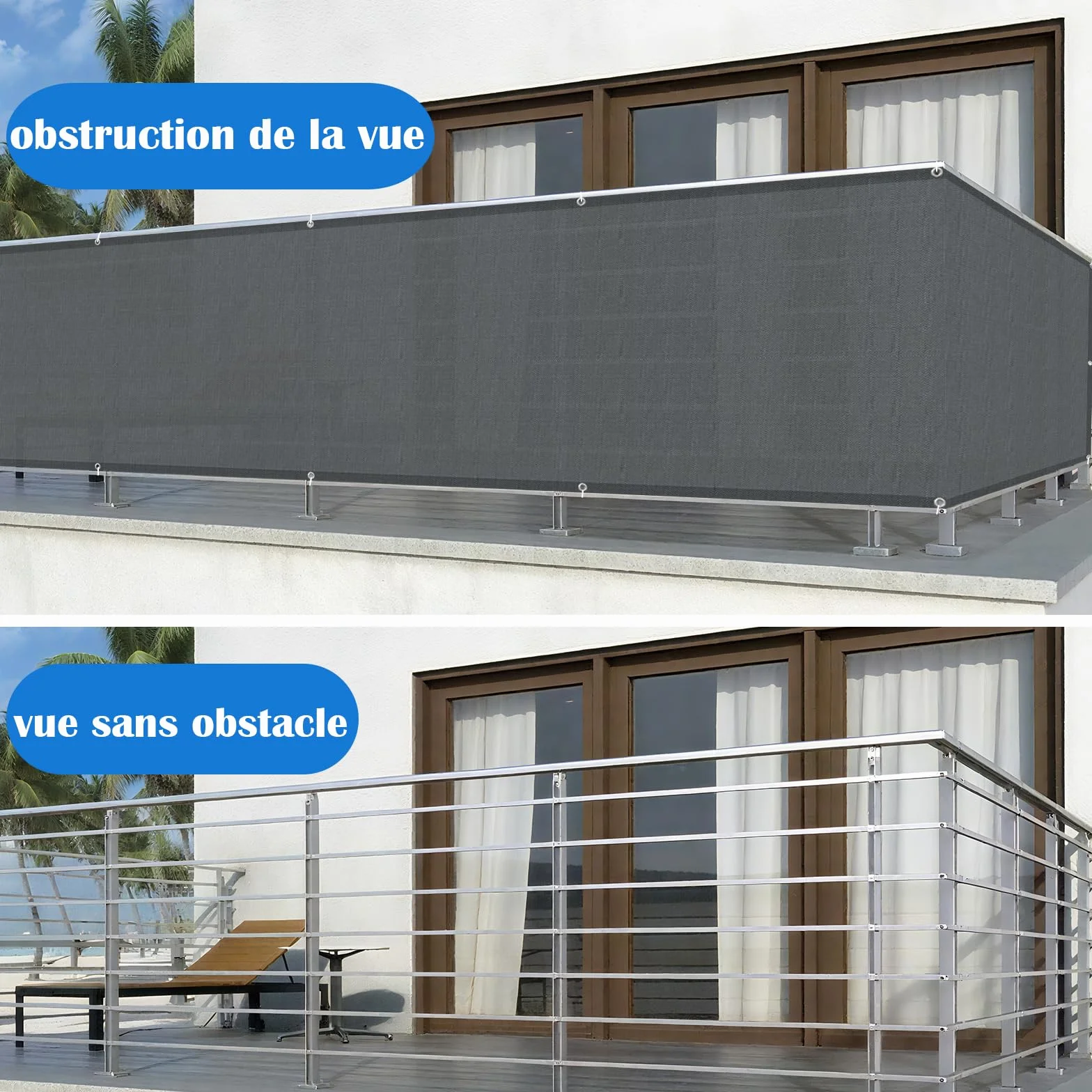 COOL AREA Brise Vue Balcon 100x300cm Imperméable UV Résistant pour Exterieur Terrasse Jardin
