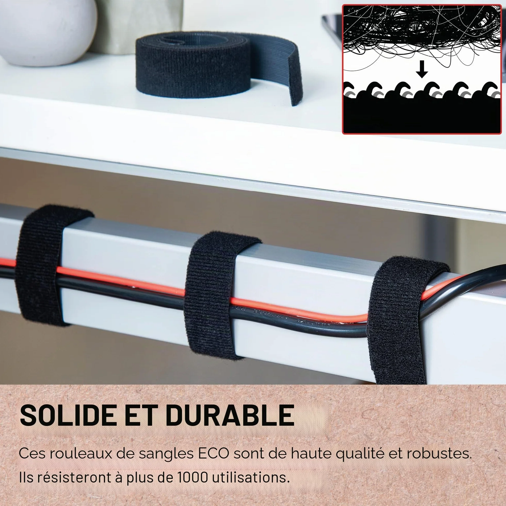 Velcro Marque | Sangles Réutilisables Eco One-Wrap | Sangles Polyvalentes, Réutilisables et Flexibles pour L’amélioration de la Maison | Noir | 25 mm x 3 m