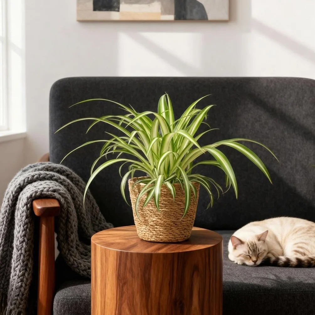 Chlorophytum comosum Variegatum Plante Araignée Panachée Pot 12cm Hauteur 20cm