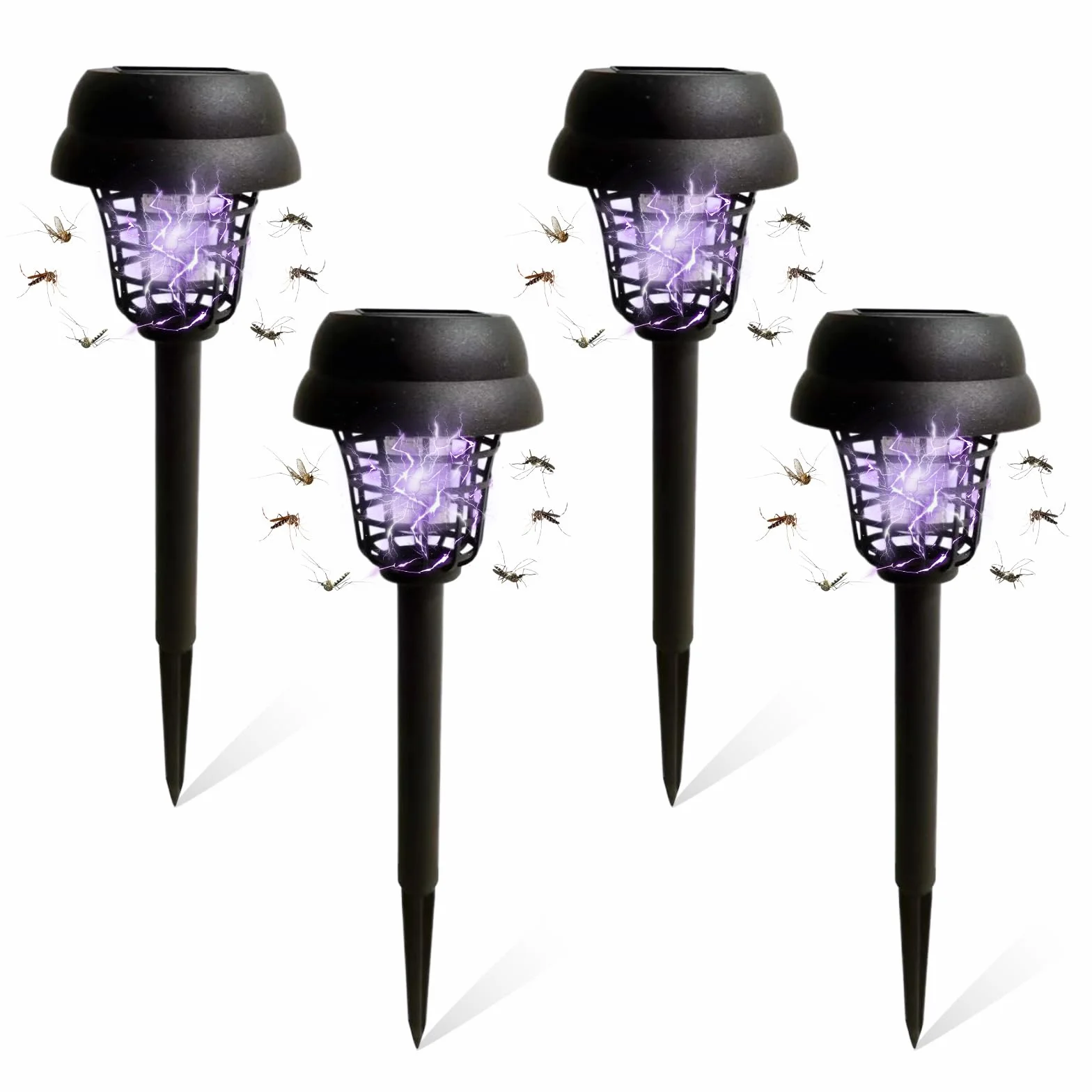 Piège à moustiques solaire 4 pièces destructeur d'insectes électrique étanche UV lumière blanche commutation automatique