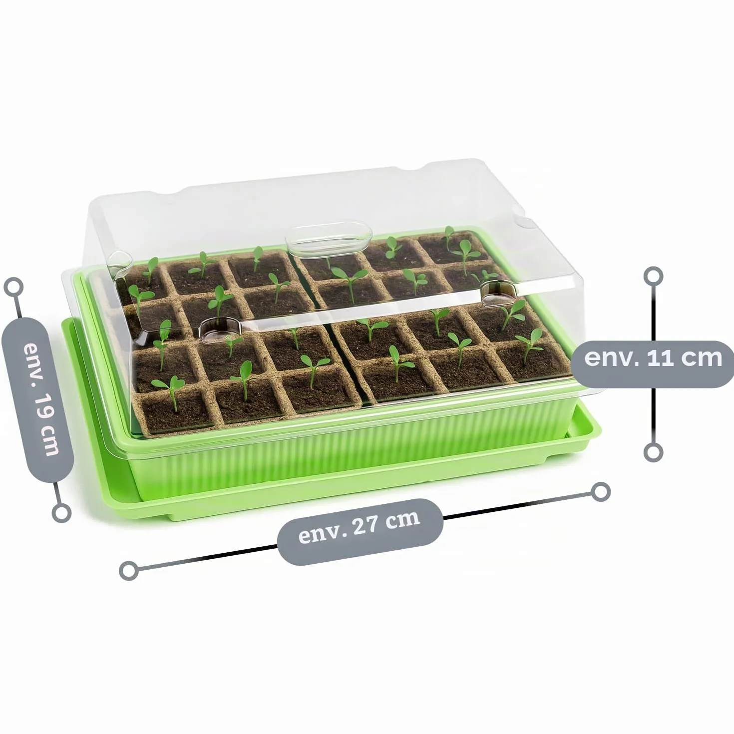 com-four® Serre d'intérieur pour semis - Kit de Culture 48 Plantes - Bac de Plantation 27 x 19 x 11 cm 2 pièces