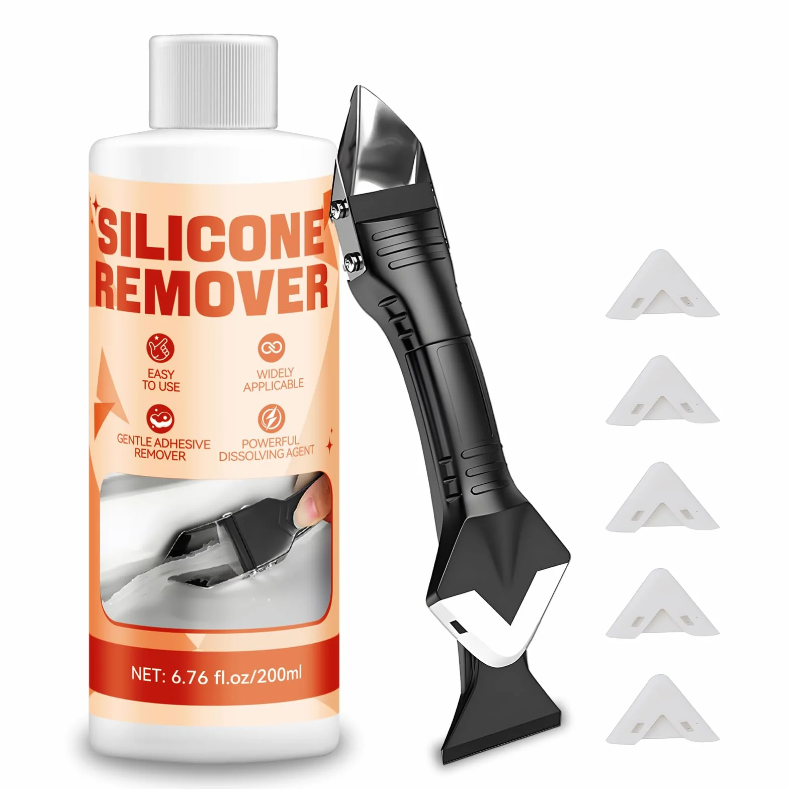 Enlever Joint Silicone, Dissolvant Silicone, Dissout Joint Silicone, Rapidement Efficacement, Convient pour cuisines, salles de bains, éviers, Comprend Lisseur Joint Silicone, 200 ml