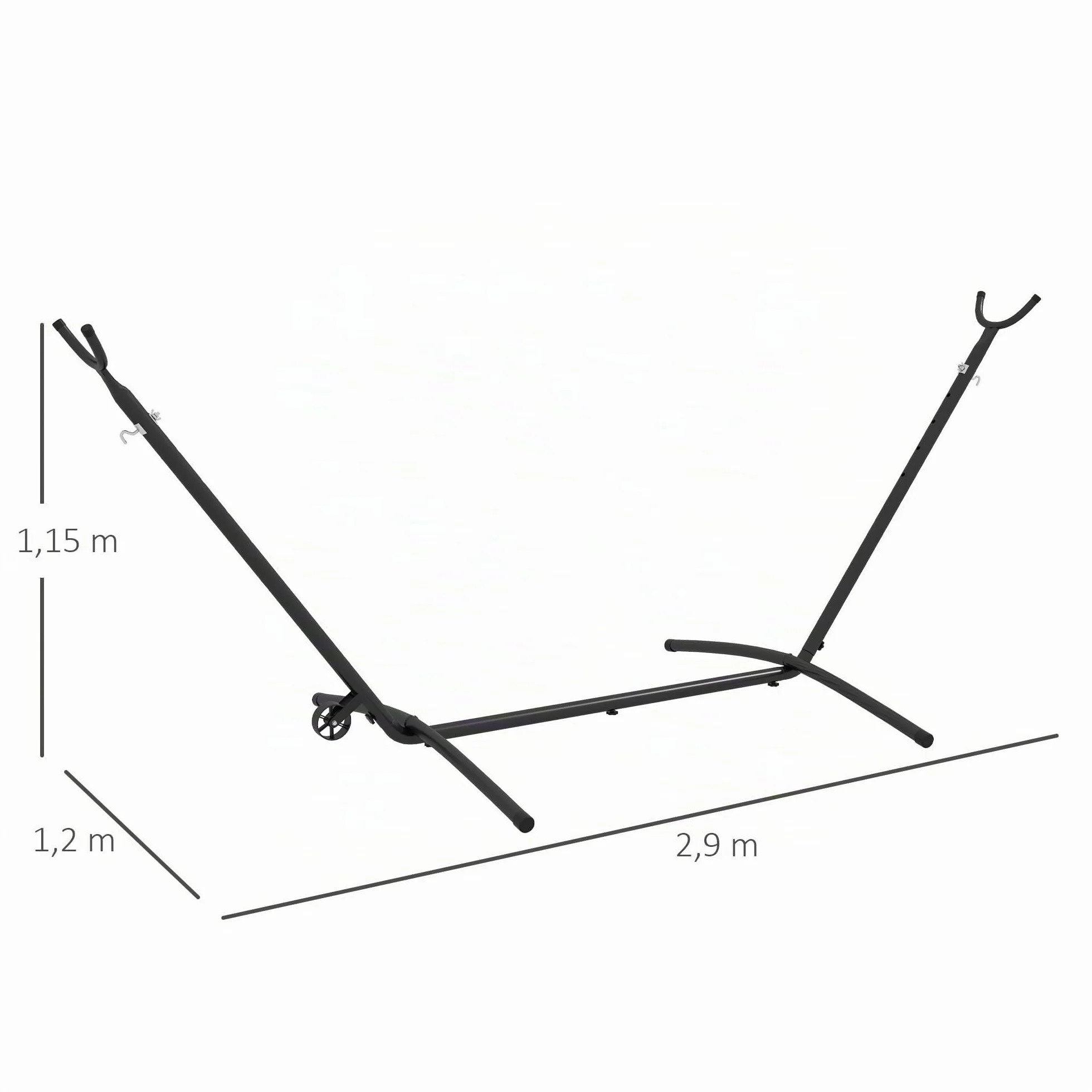 Outsunny Support Pied de hamac métal époxy Hauteur réglable 6 Niveaux 290L x 120l x 115H cm Noir