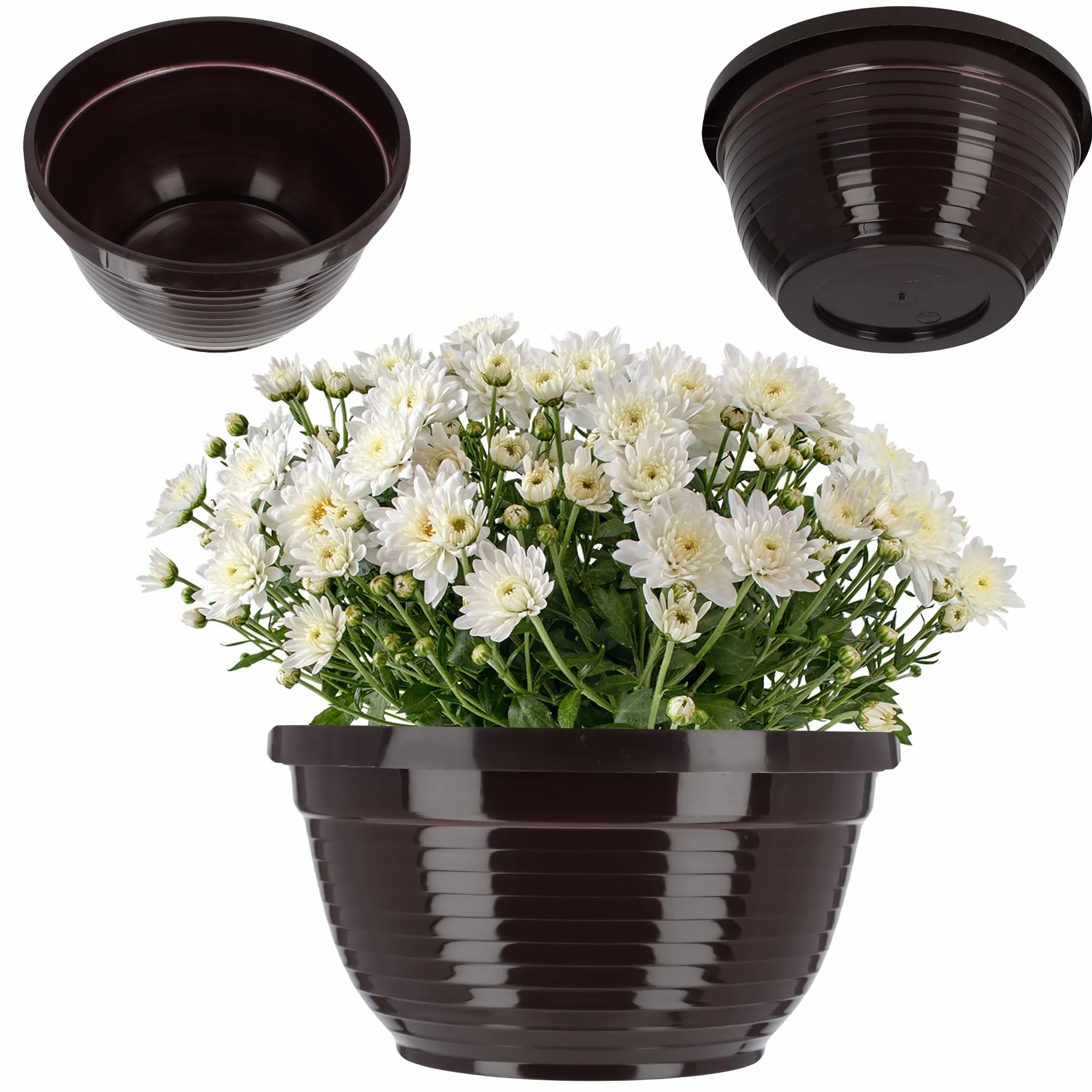 KADAX Pot en plastique rond résistant aux intempéries pour extérieur ⌀ 13 cm brun