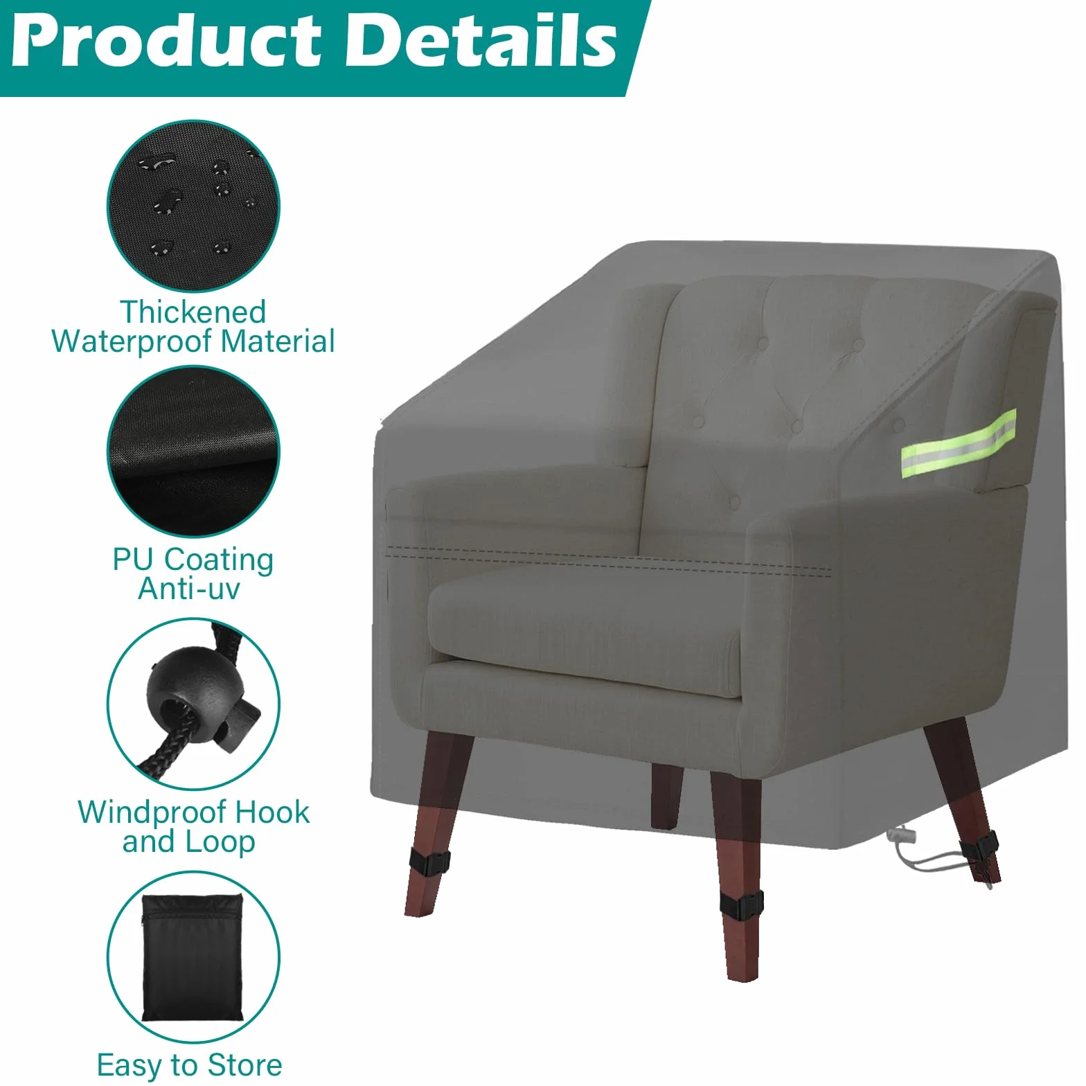 Housse de canapé en tissu Oxford 420D imperméable résistante aux UV 89 x 97 x 74 cm