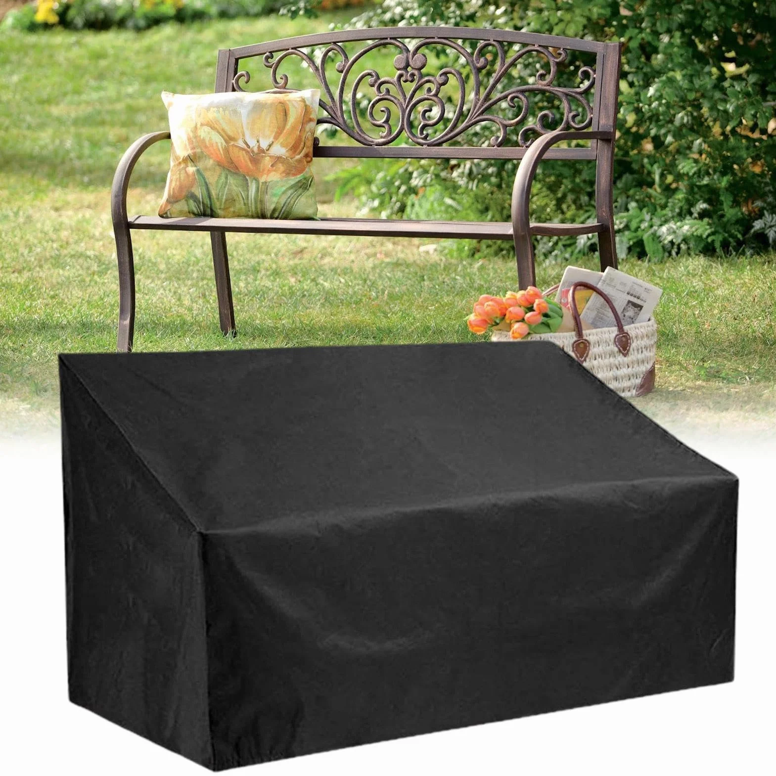 Housse de Protection pour Banc de Jardin 2 Places, Tissu Oxford 210D, imperméable, Coupe-Vent, résistante aux UV