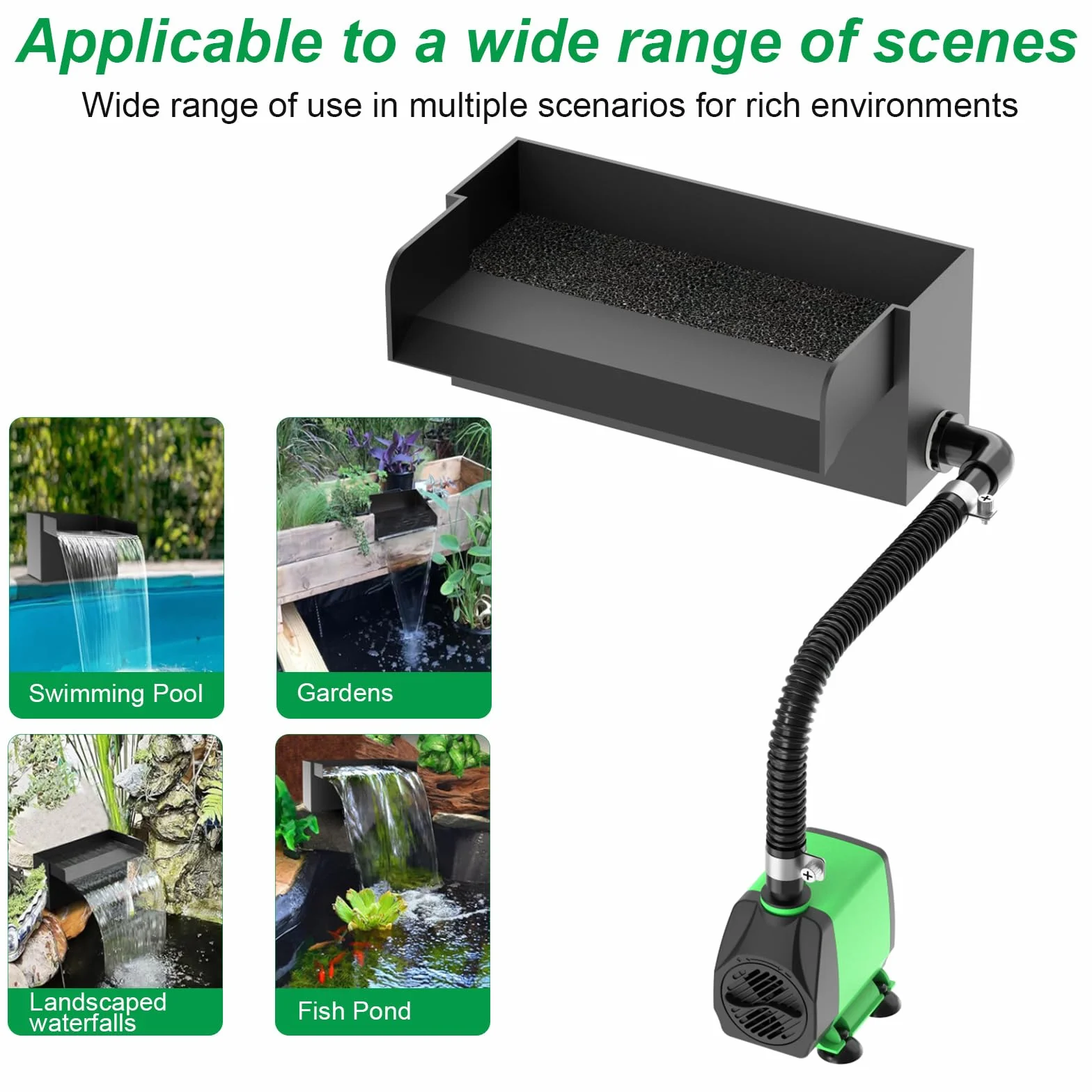 Cascade bassin jardin acier inoxydable pompe 30W 2000 l/h 20 cm filtre fontaine