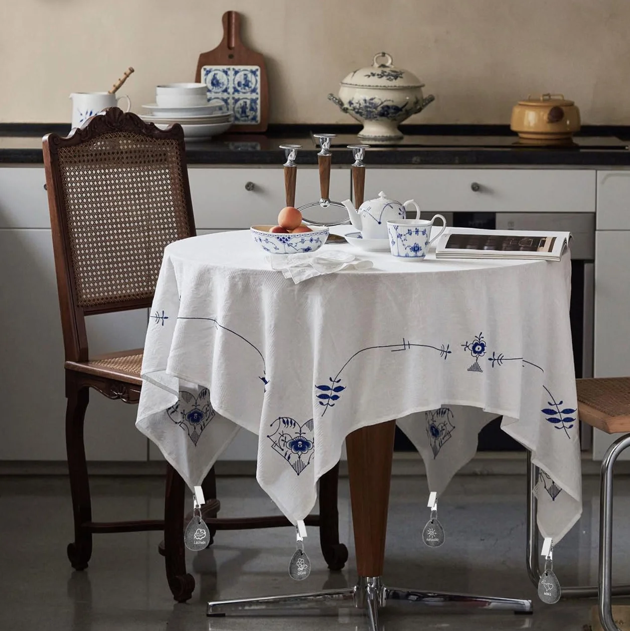 Attache Nappe Anti-Vent Imperméable 8 Pièces Poids de Nappe en Marbre Naturel Gris à Motifs