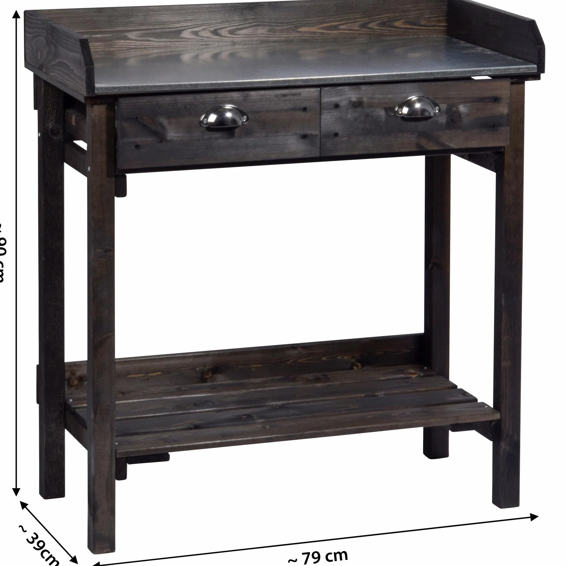 dobar Table de plantation design avec 2 tiroirs en bois d'épicéa massif 79 x 39 x 90 cm Noir