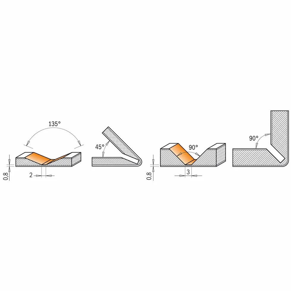CMT 915.001.11 FRAISE À RAINURER EN "V" 90° S=8 D=18X7,4X60 DR POUR ALUCOBOND®
