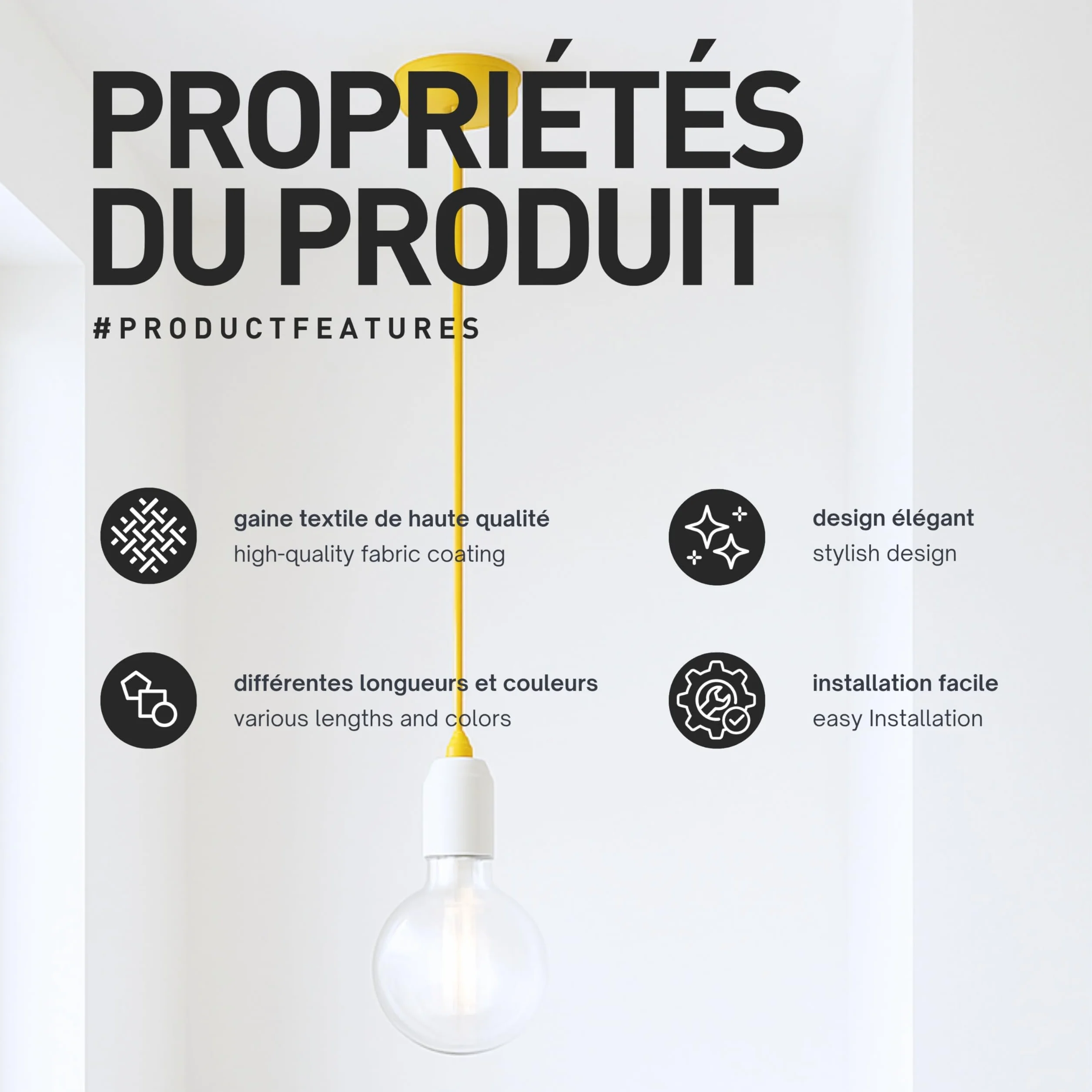 smartect Cable Electrique Textile Noir, Fil Electrique Tissu de 2 Mètres, 2 Conducteurs (2 x 0,75mm²) Cable Tissu Lampe pour Les Projets de Bricolage