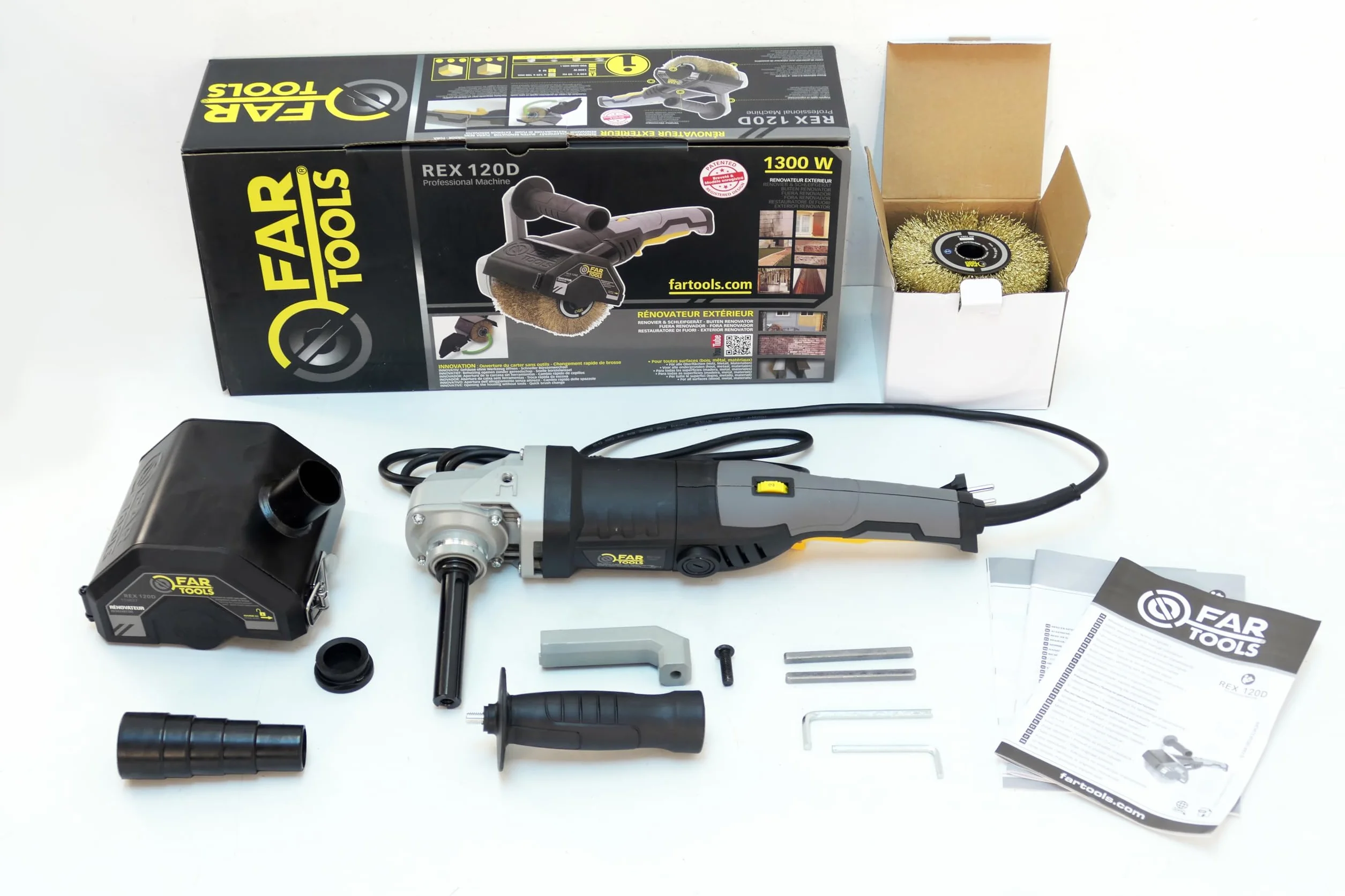 Fartools REX120D Rénovateur extérieur 1300W, Brosse laiton 120X100MM, Noir