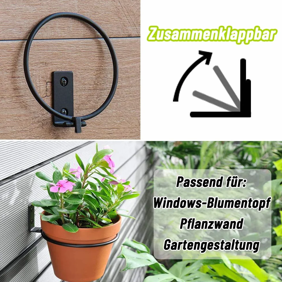 Anyingkai Support de Pot de Fleur Pliable en Métal, 4 Pcs Anneau Fixé au Mur