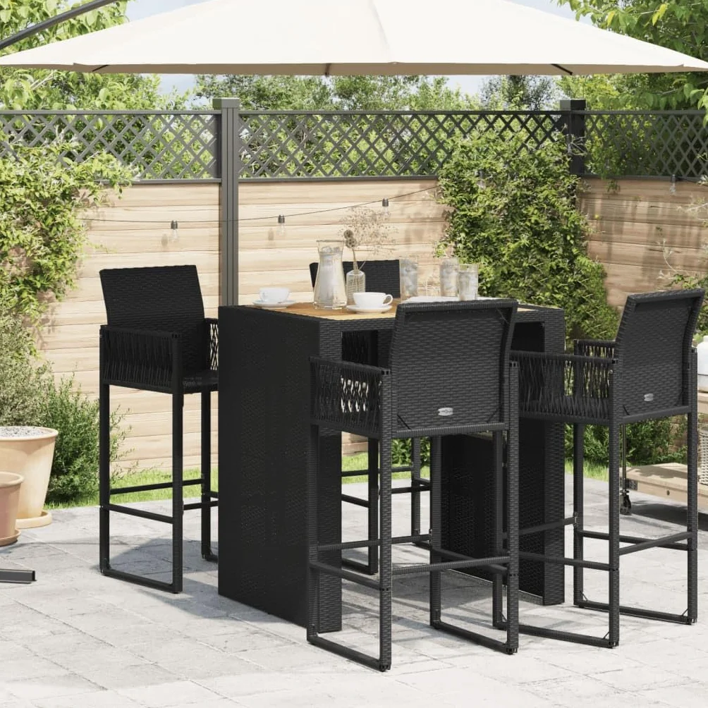 Table de Bar de Jardin en Bois Acacia et Résine Tressée