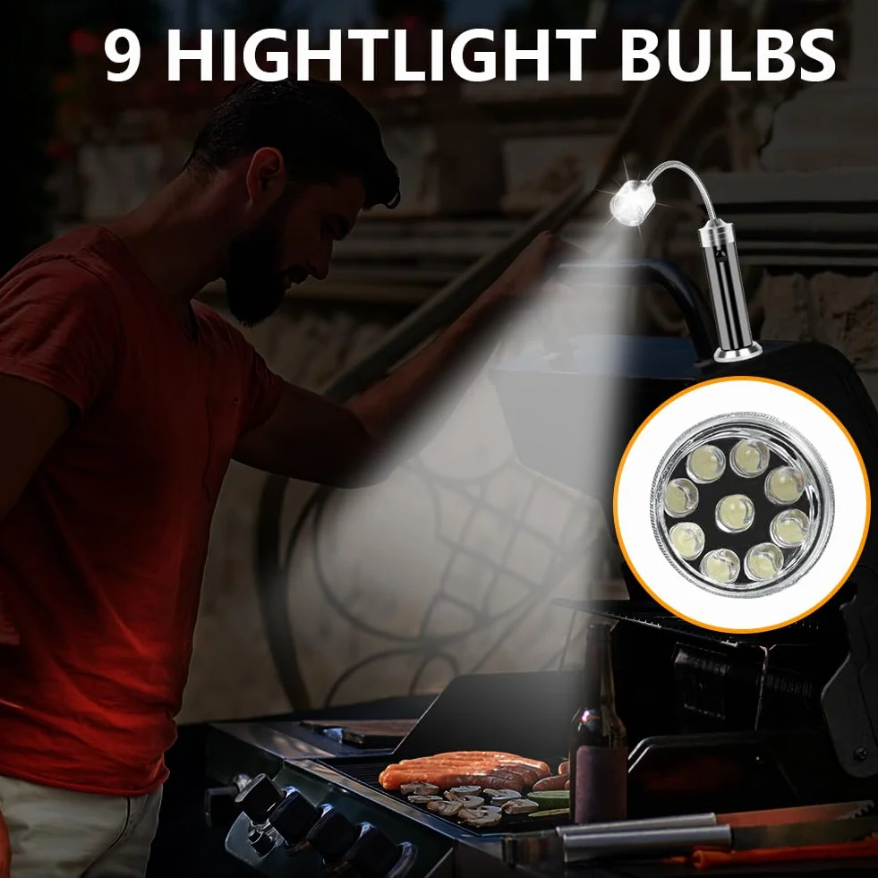 Lampe LED Barbecue Lot de 2, Base Magnétique Rotation 360° Flexible pour Cuisson Extérieur