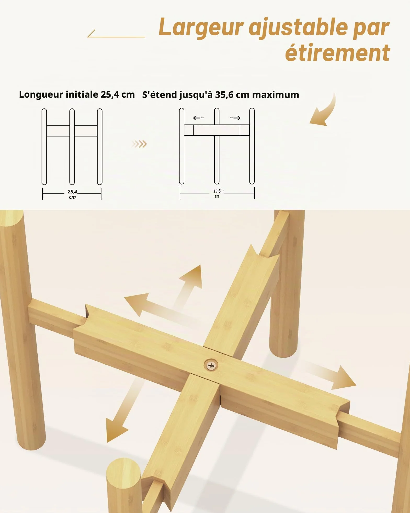 Bamworld Support réglable pour plantes d'intérieur en bambou 20-30 cm pour salon