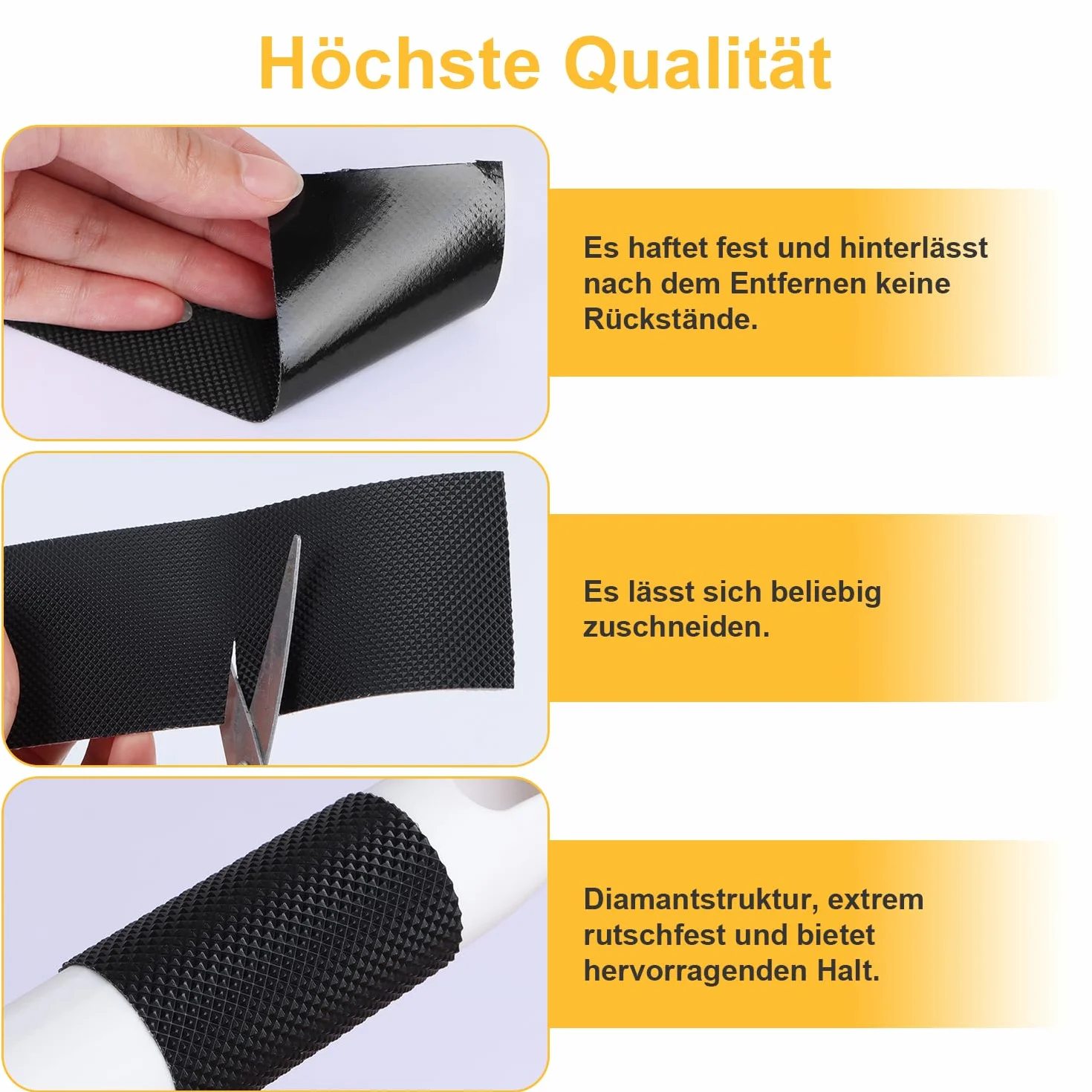 Bande antidérapante en caoutchouc, ultra forte, imperméable, avec colle texturée pour outils et gadgets de bricolage (noir, 10 cm x 5 m)