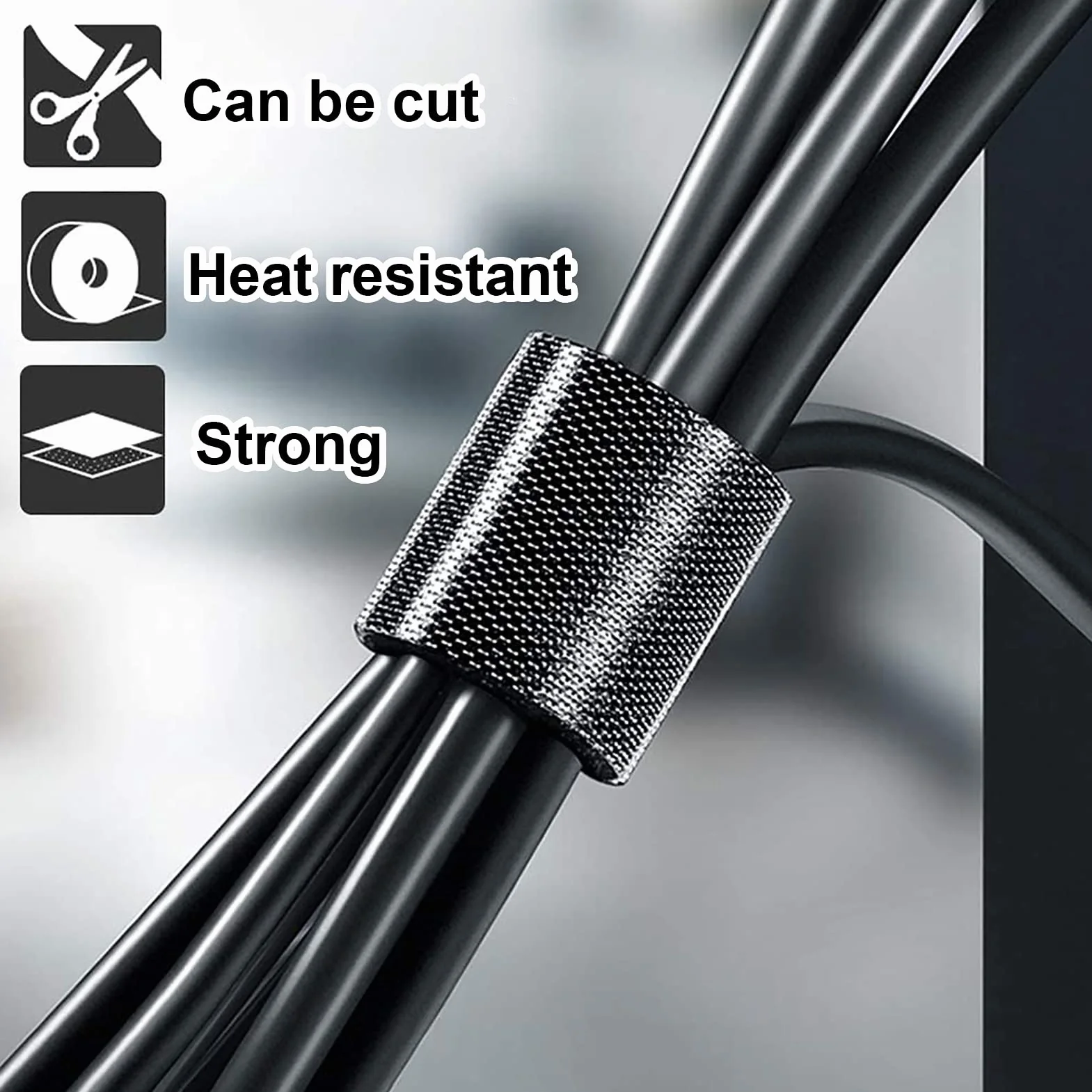 TEUVO Attache Câble Scratch, 50mm X 5M Non Adhésif Serre Câble Bande pour Cable Gestion, DIY Artisanat et Fixation des Rideaux, Réutilisables Cable Management Scratch Rouleau pour Accueil et Bureau