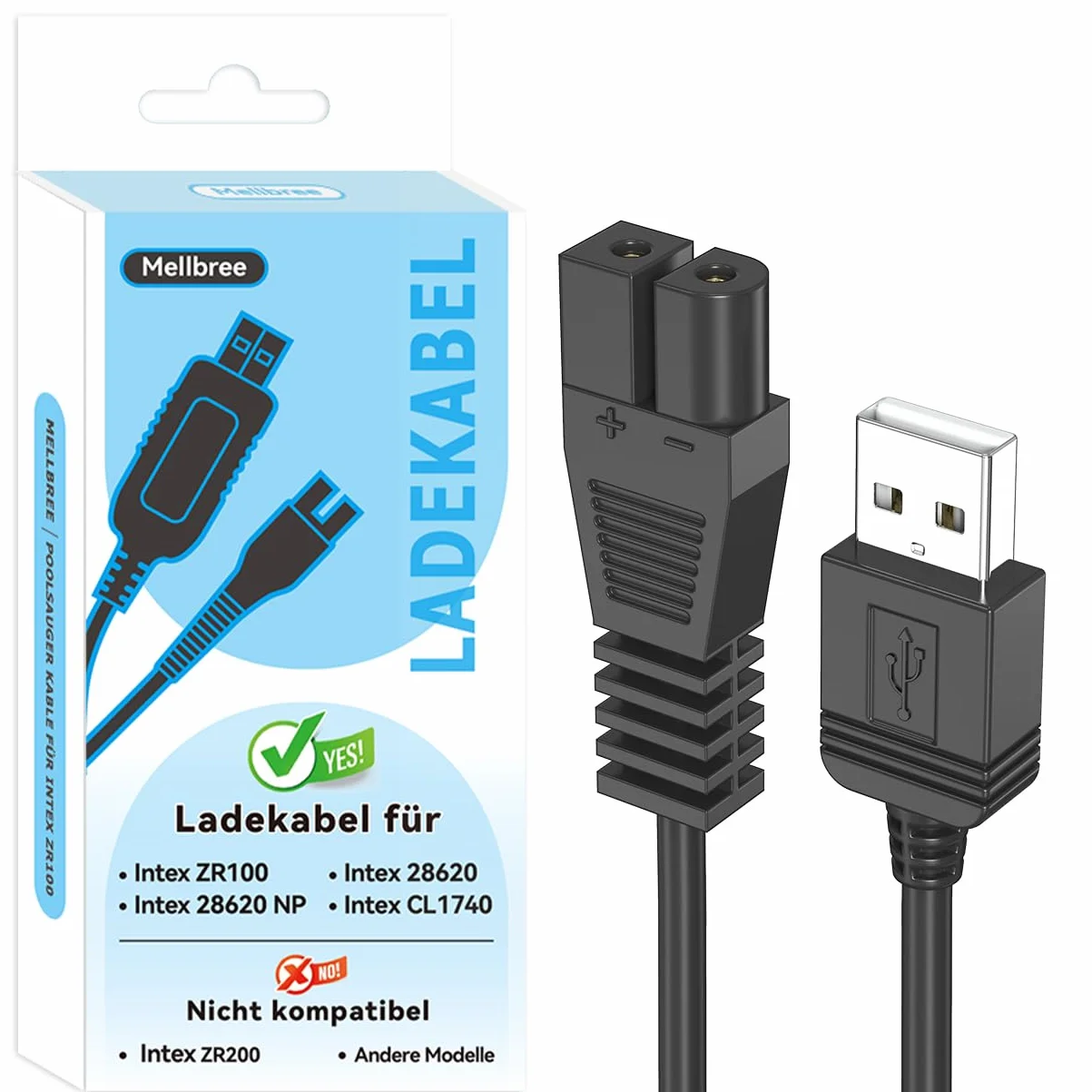 Mellbree Câble de charge USB 2m pour aspirateur de piscine Intex ZR100 28626 28620 NP