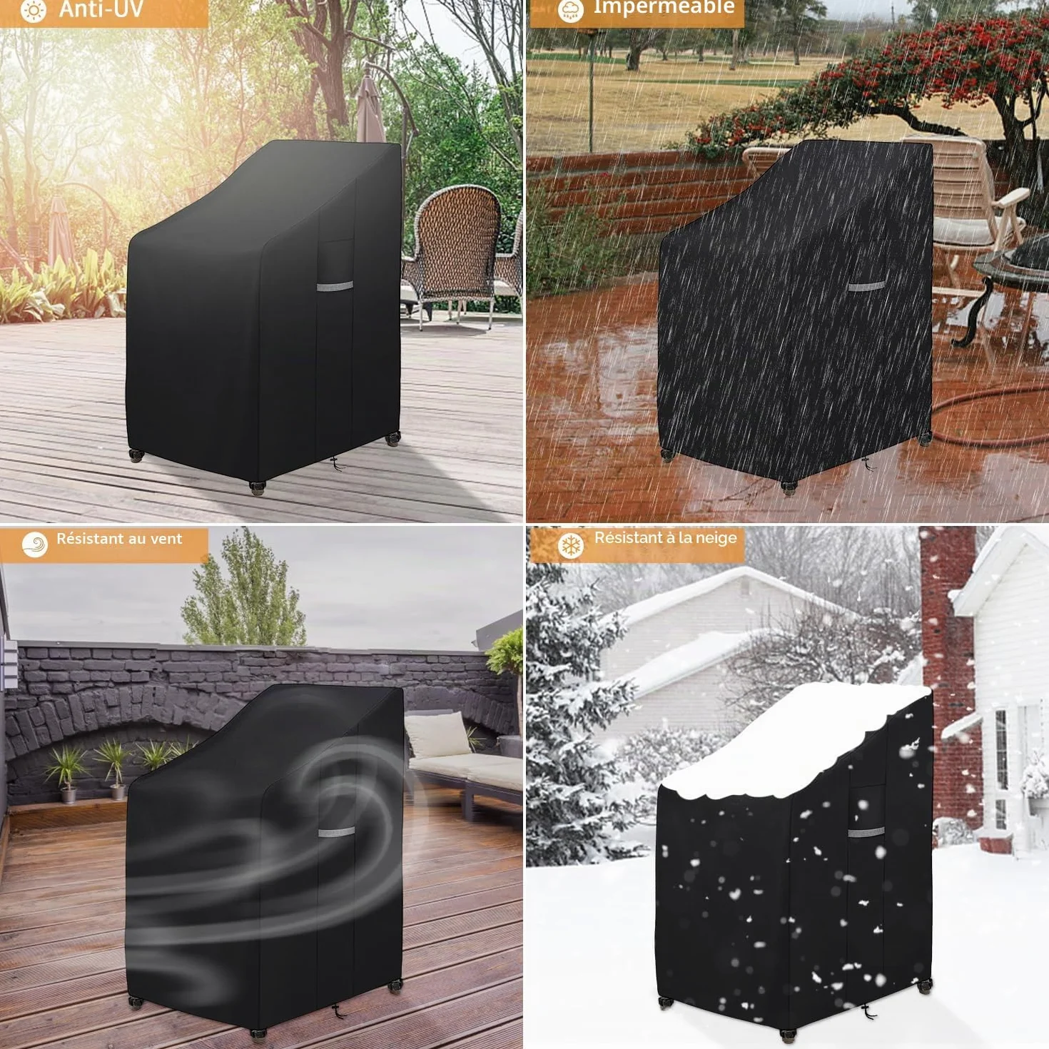 Dokon Housse Chaise Jardin Imperméable Anti-UV Tissu Oxford 420D 65x75x80/120cm pour 6 Chaises Empilables