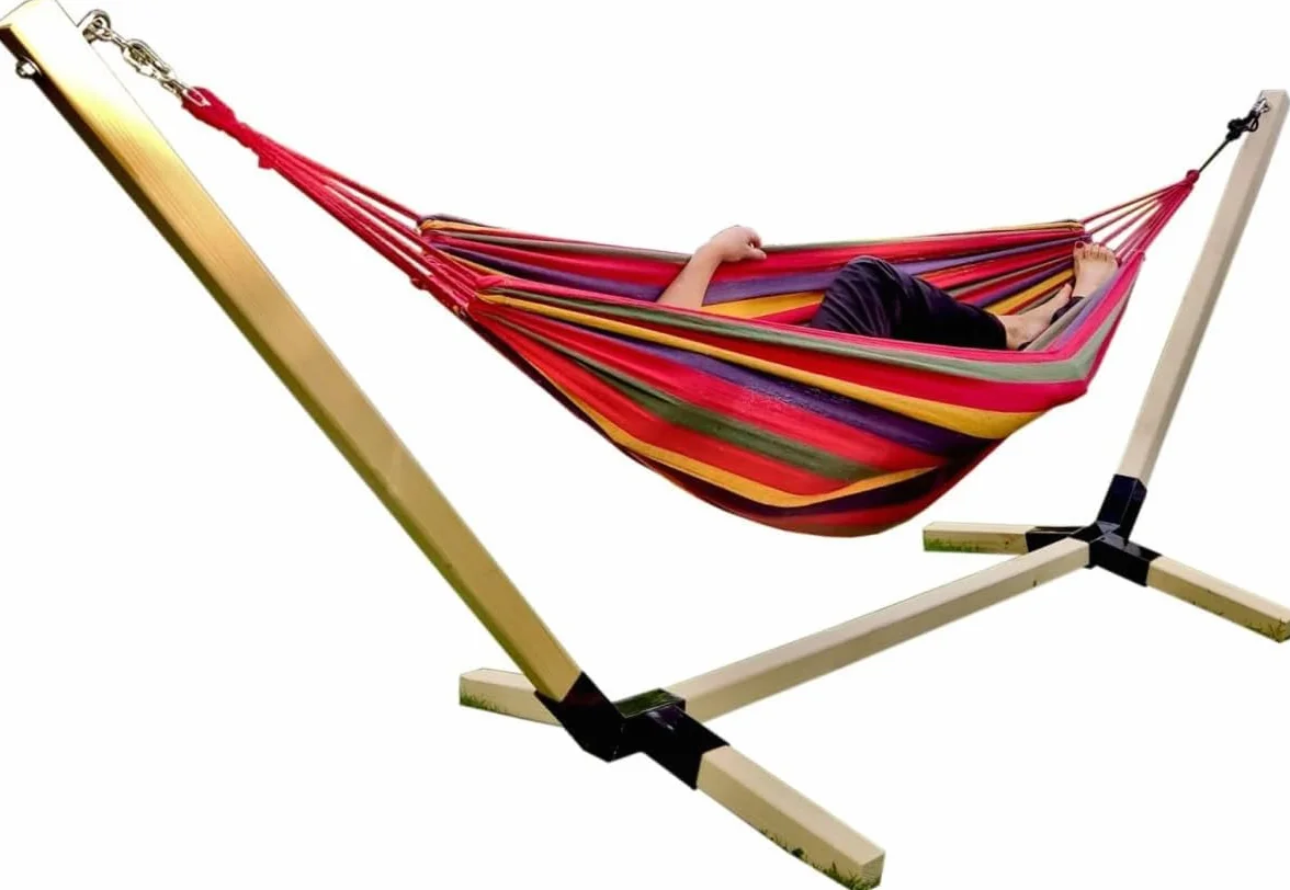 Hamac en bois non traité pliable réglable charge maximale 150 kg universel
