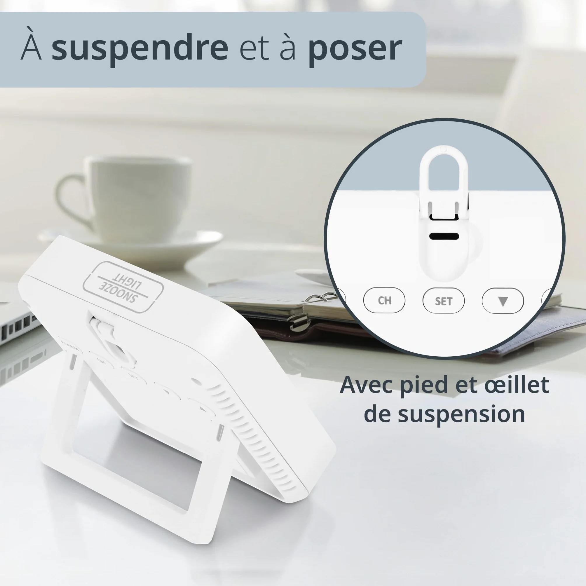 ADE Petite station météo numérique avec capteur extérieur, prévisions météo, température, humidité, horloge radiopilotée, réveil, blanc