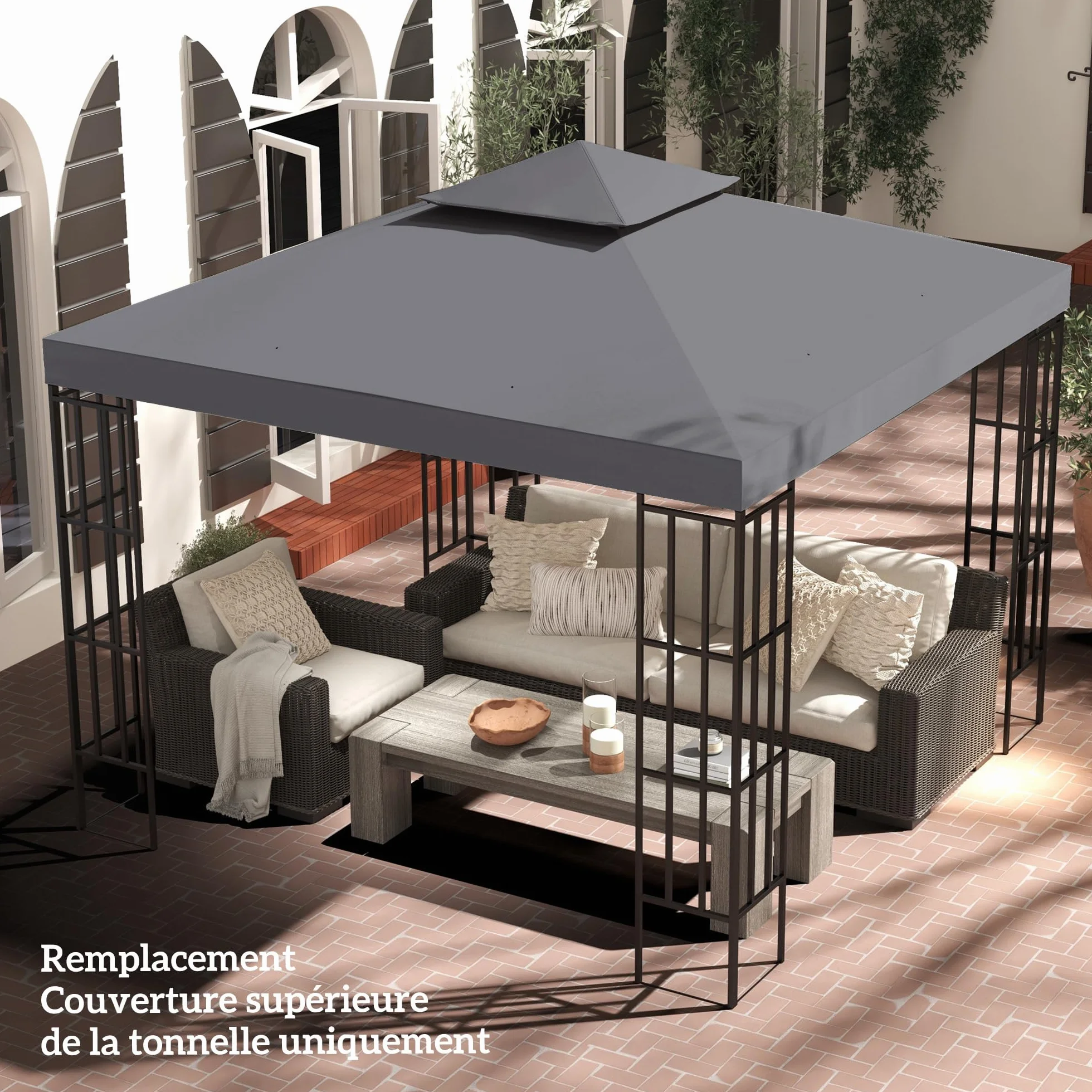 Outsunny Toit de Remplacement pour Pavillon de Jardin 3 x 3 m Gris