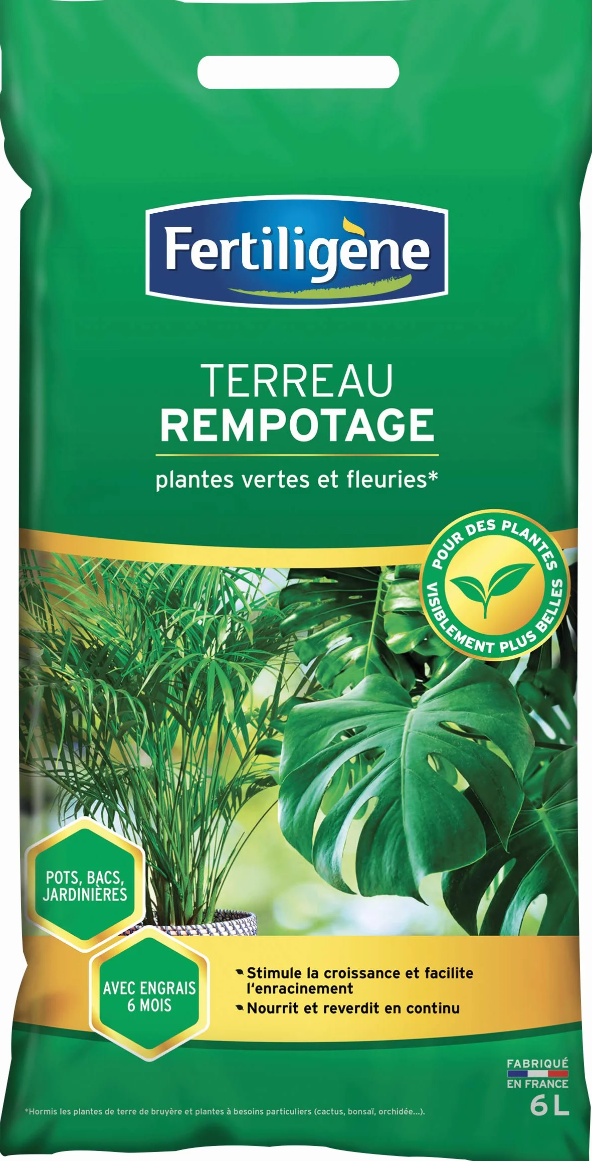 FERTILIGENE FREMP6P Terreau Rempotage Plantes Vertes et Fleuries 6 L Engrais Organique Fabriqué en France