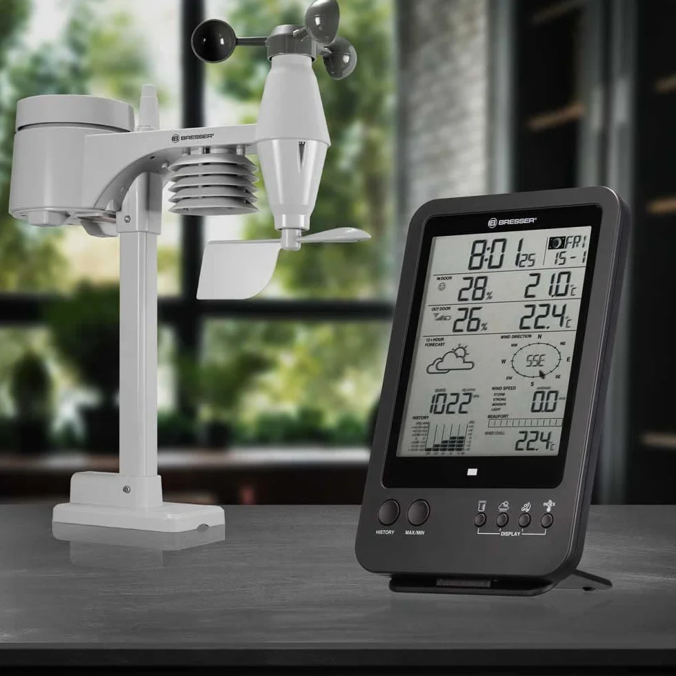 Bresser station météo radio 5-en-1 avec capteur extérieur écran 5,5 pouces noir