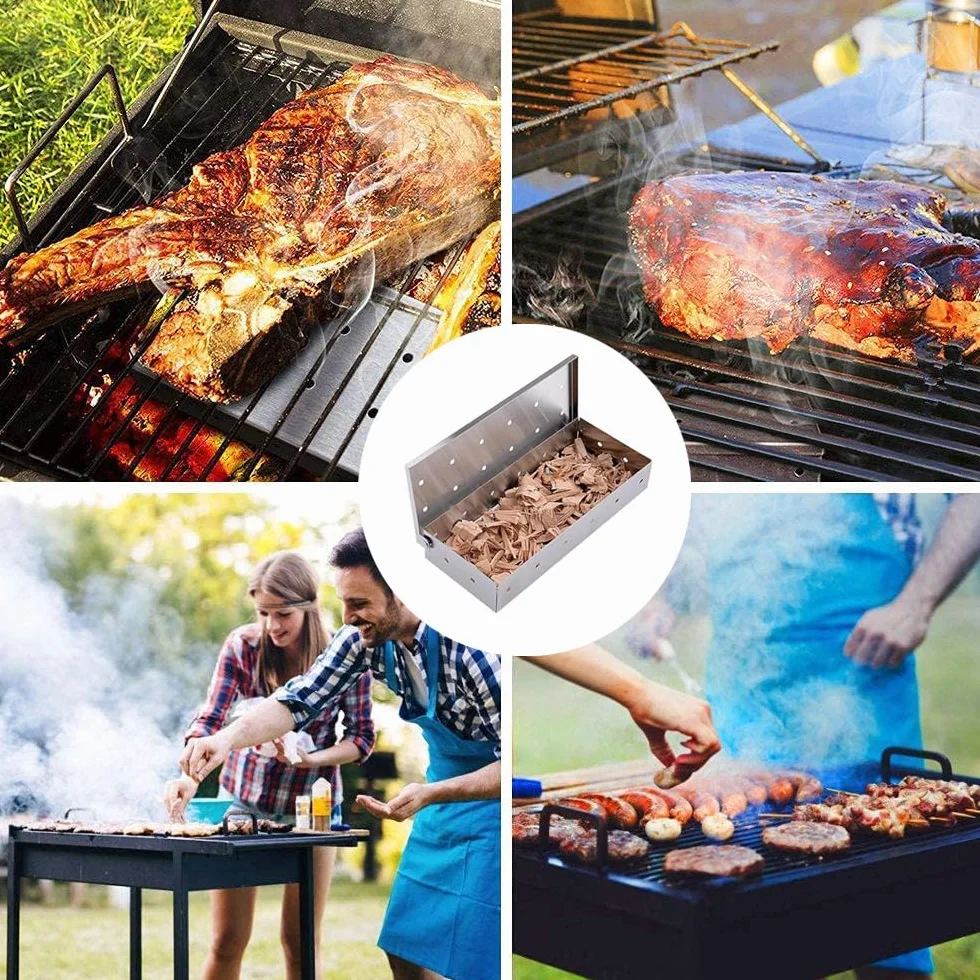 Boîte de fumage en acier inoxydable pour barbecue à gaz et charbon de bois