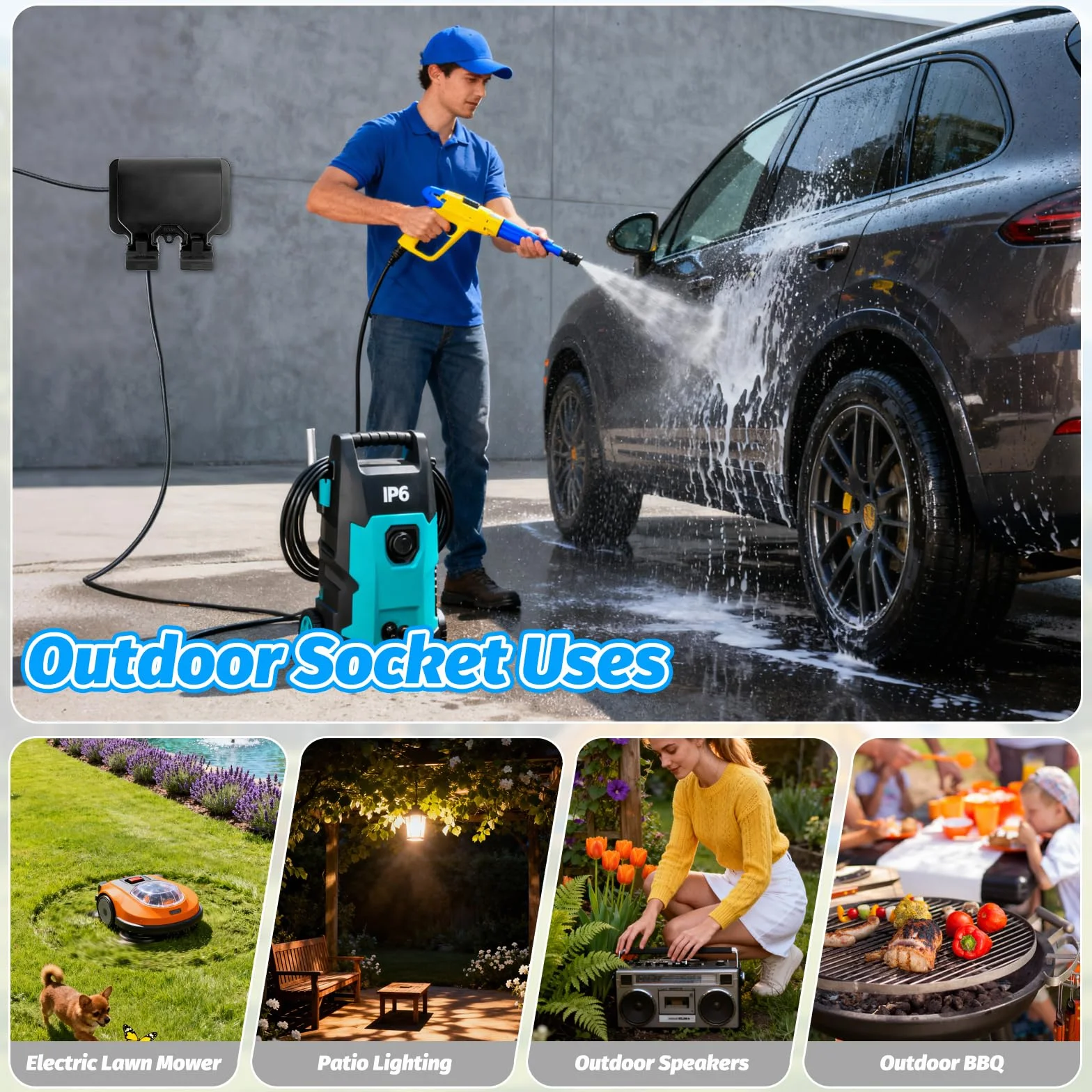 Prise Exterieure Etanche IP66 avec Interrupteur et Voyant Lumineux, Prise Etanche Exterieur en Saillie pour le Jardin, Espaces Extérieurs et Garage