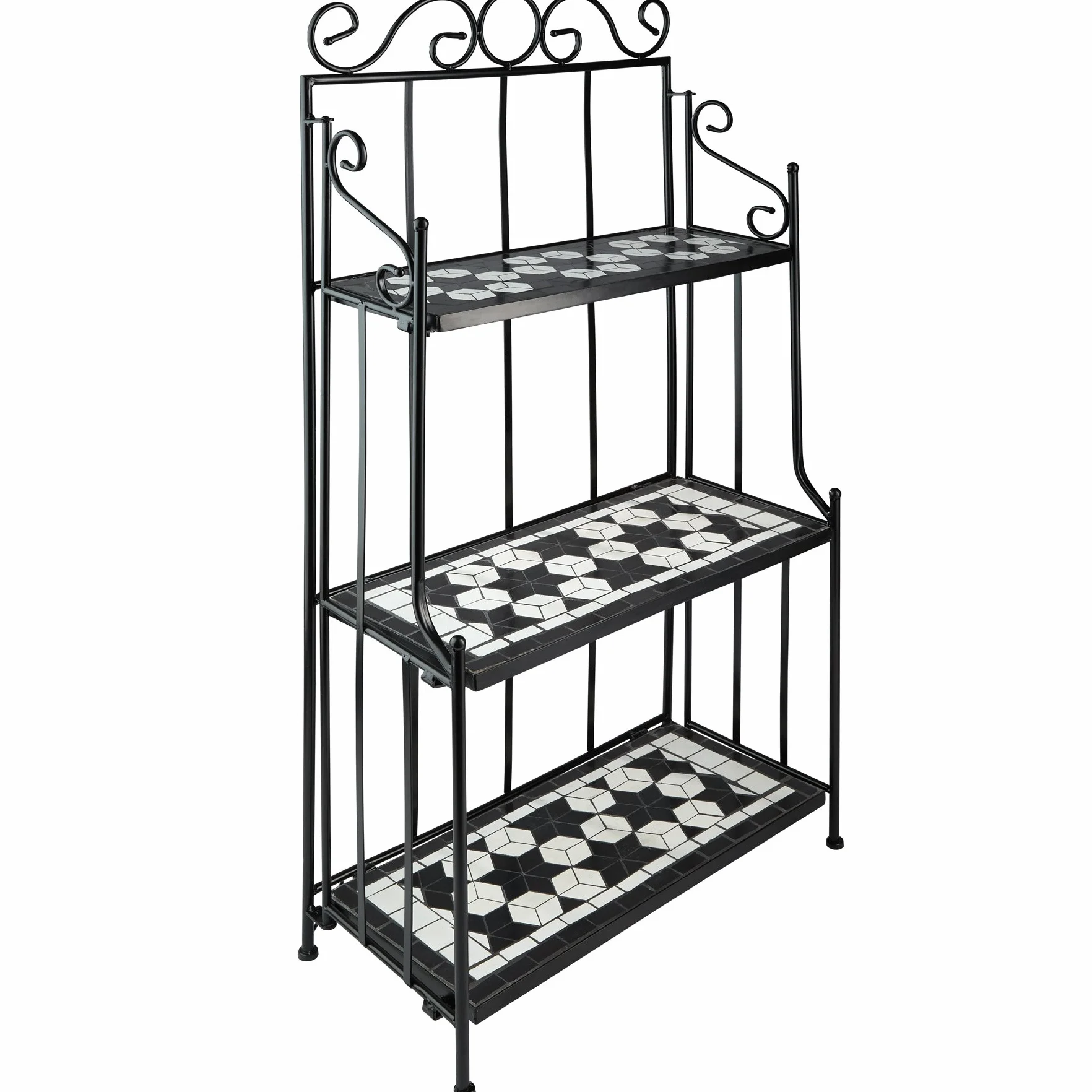 Tectake Étagère en Métal Mosaïque 3 Planches en Pierre Cadre Métallique Galbé Noir-Blanc