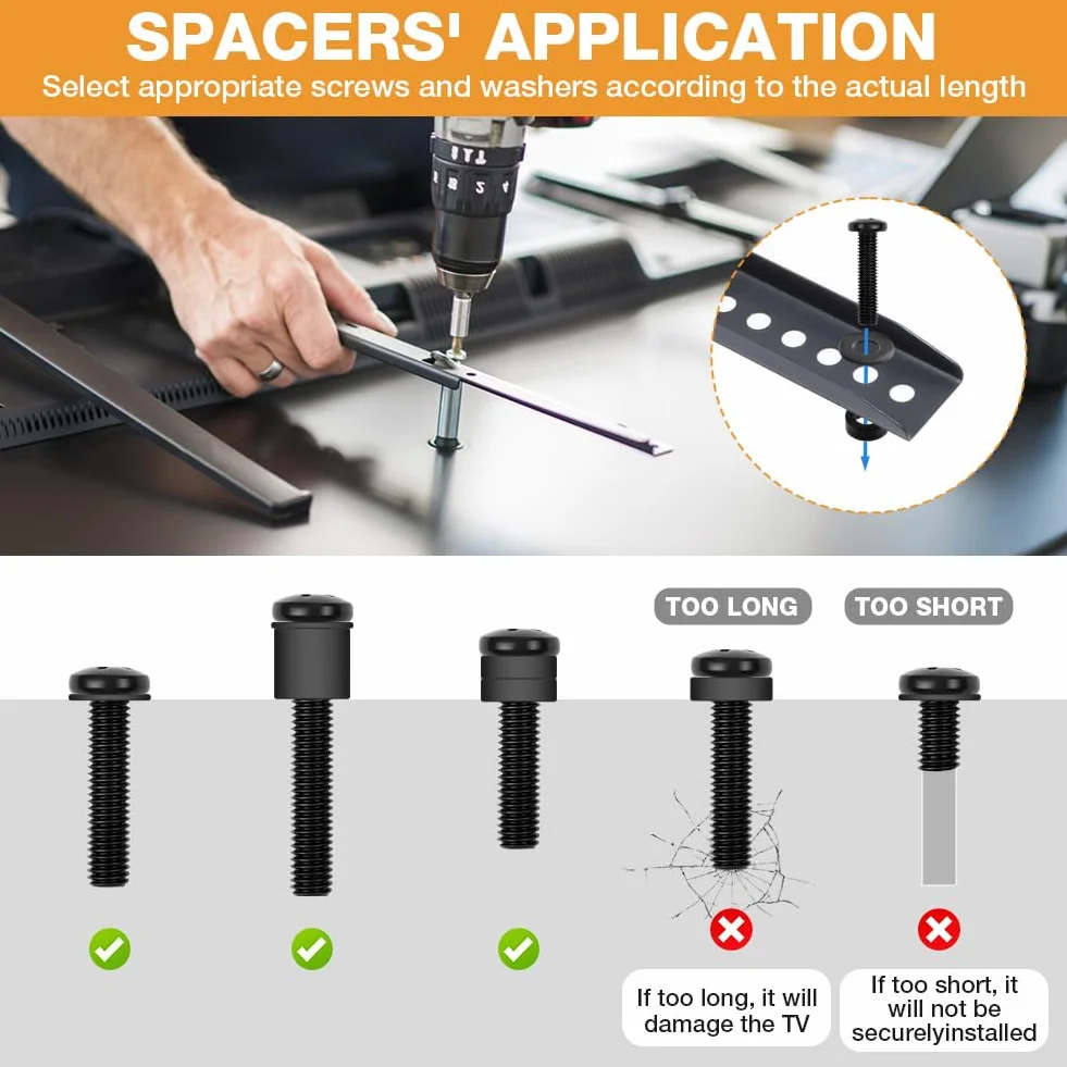 Flintronic Vis de Support TV, Kit de Vis de Montage TV Universel, 68 Pièces, M4/M5/M6/M8/Rondelles/Entretoises, Kit de Matériel de Montage pour Téléviseurs et Moniteur, Convient Jusqu'à 80 Pouces