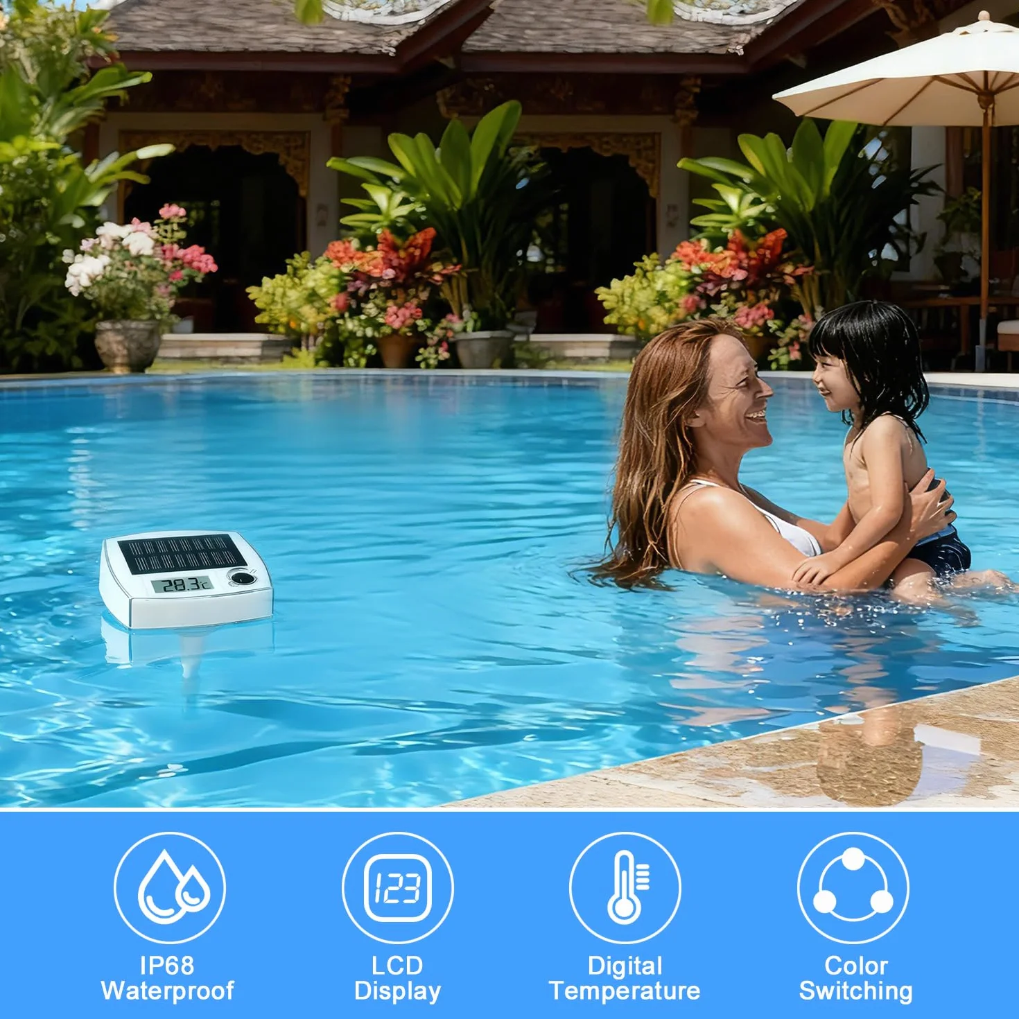 Thermomètre Piscine Solaire Flottant IP68 Écran LCD Numérique