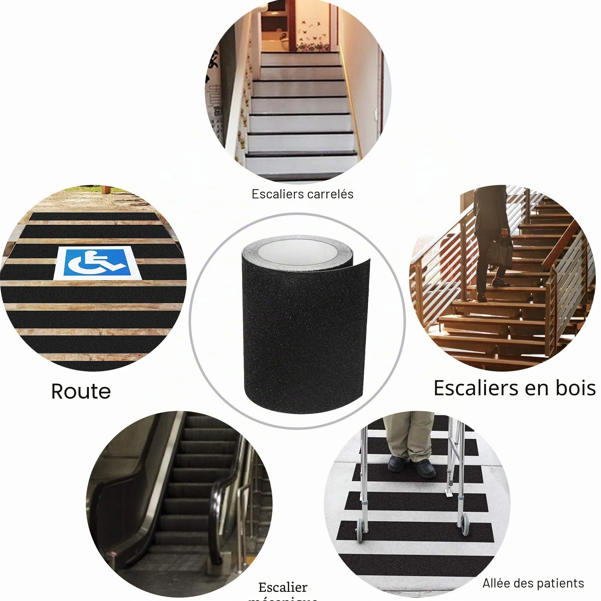 Bande Antidérapante Adhésive pour Escaliers, Friction, Abrasif pour les Sécurité, Escabeau, Intérieur, Extérieur, Haute Traction, 15CM x 5M, Noir