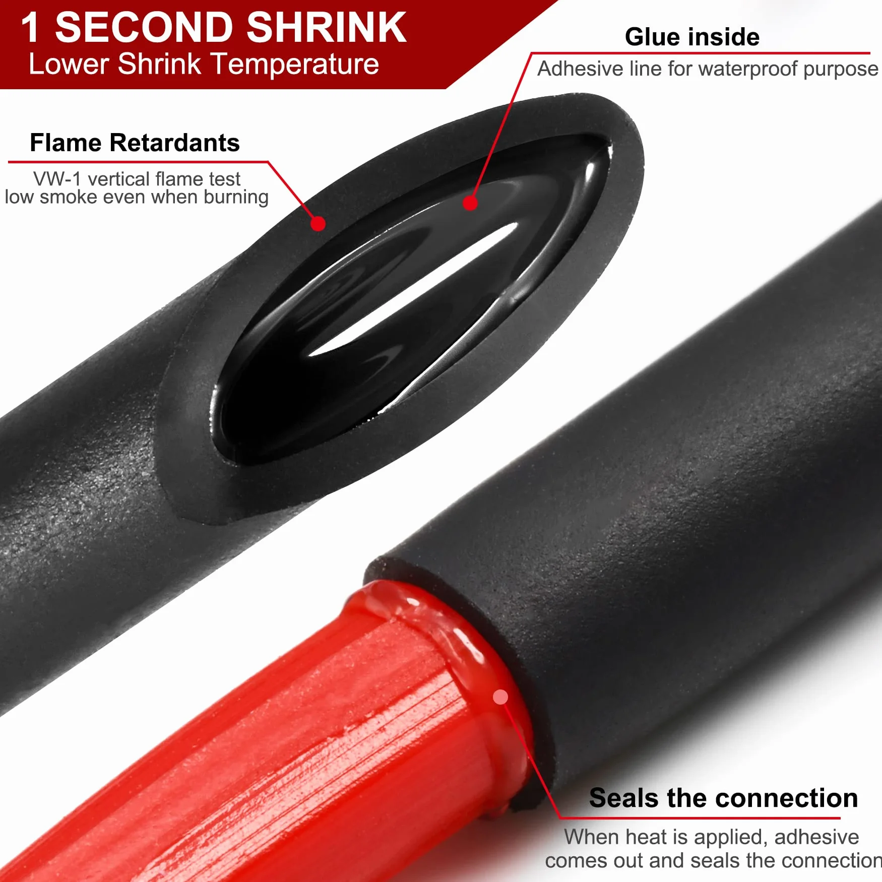 Chanzon Gaine thermorétractable 3:1 Ratio 3/8" (9,5 mm) Doublure adhésive imperméable de qualité marine Rouleau de 8 pieds (longueur totale de 2,5 m) Gaine en polyoléfine rouge rétractable 1 pièces