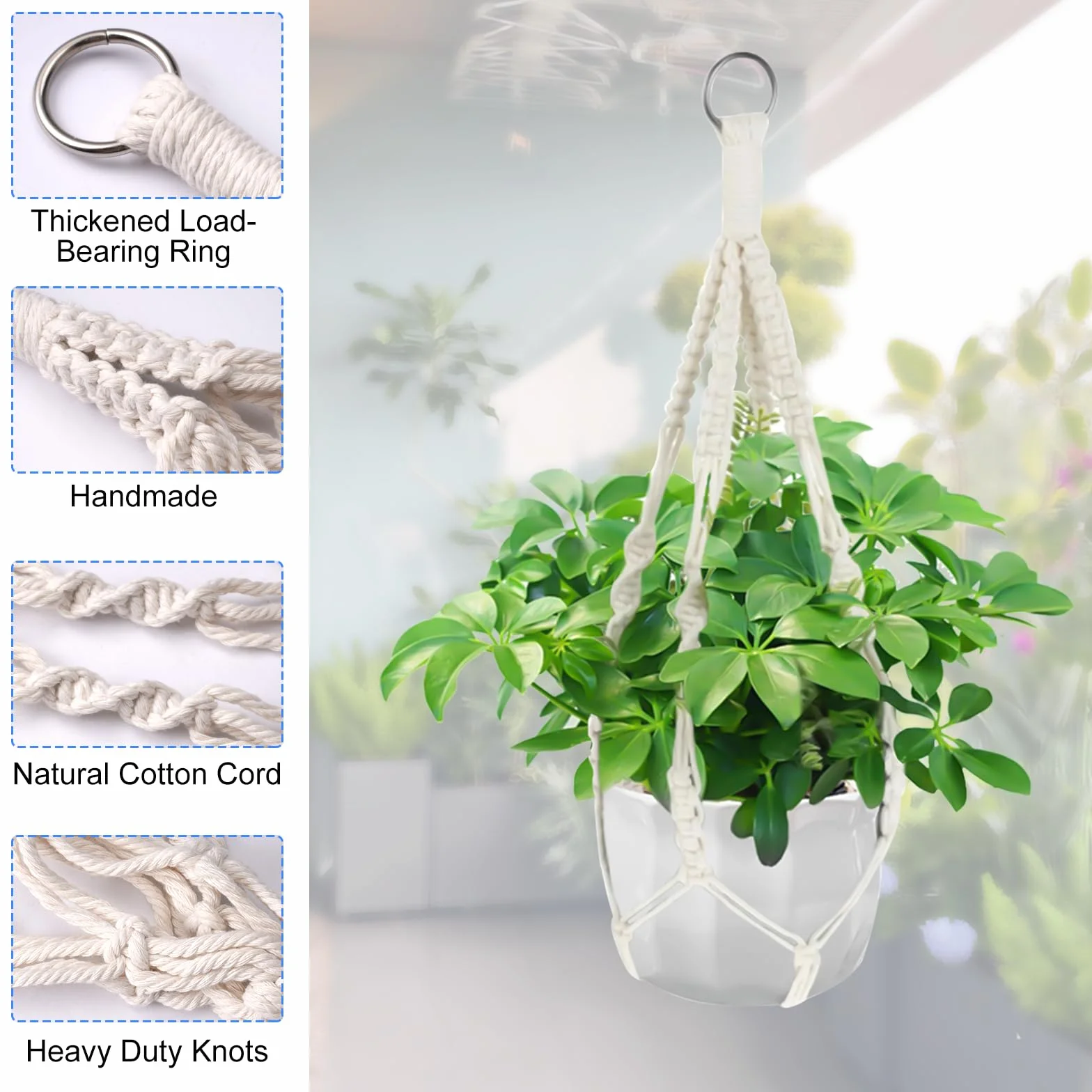 Suspension Plante Intérieure 50 cm Macramé Panier Corde Coton Décoration Maison