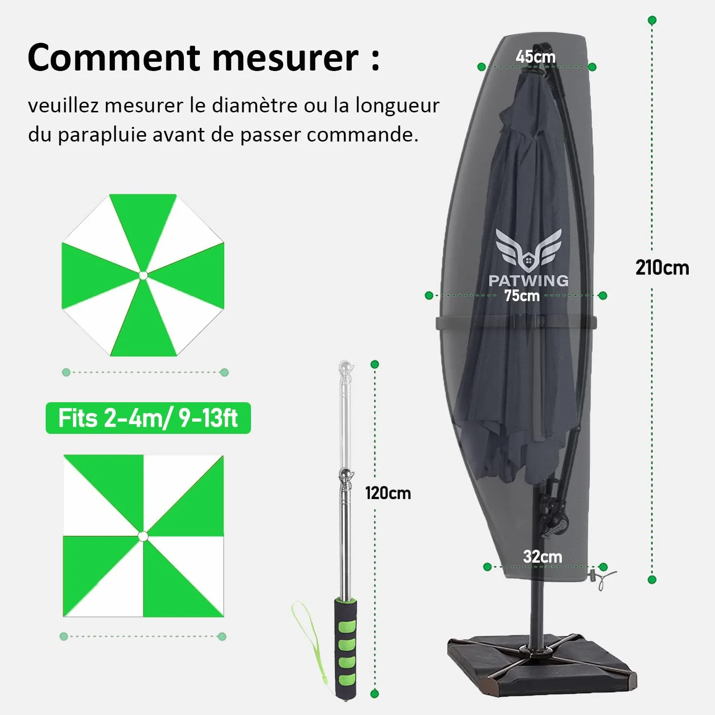 Housse Parasol Deporte, Housse de Protection en Tissu Oxford 600D, Imperméable Anti-UV avec Tige