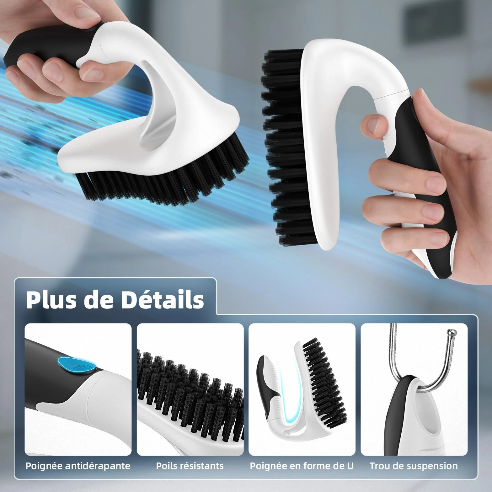 Cleangor Lot de 3 Brosses de Nettoyage, 2 Brosses Nettoyage Salle de Bain avec Manche Ergonomique et 1 Brosse à Joints, Brosse à Récurer pour Salle de Bain, Cuisine, Baignoire et Sol (3, Noir)