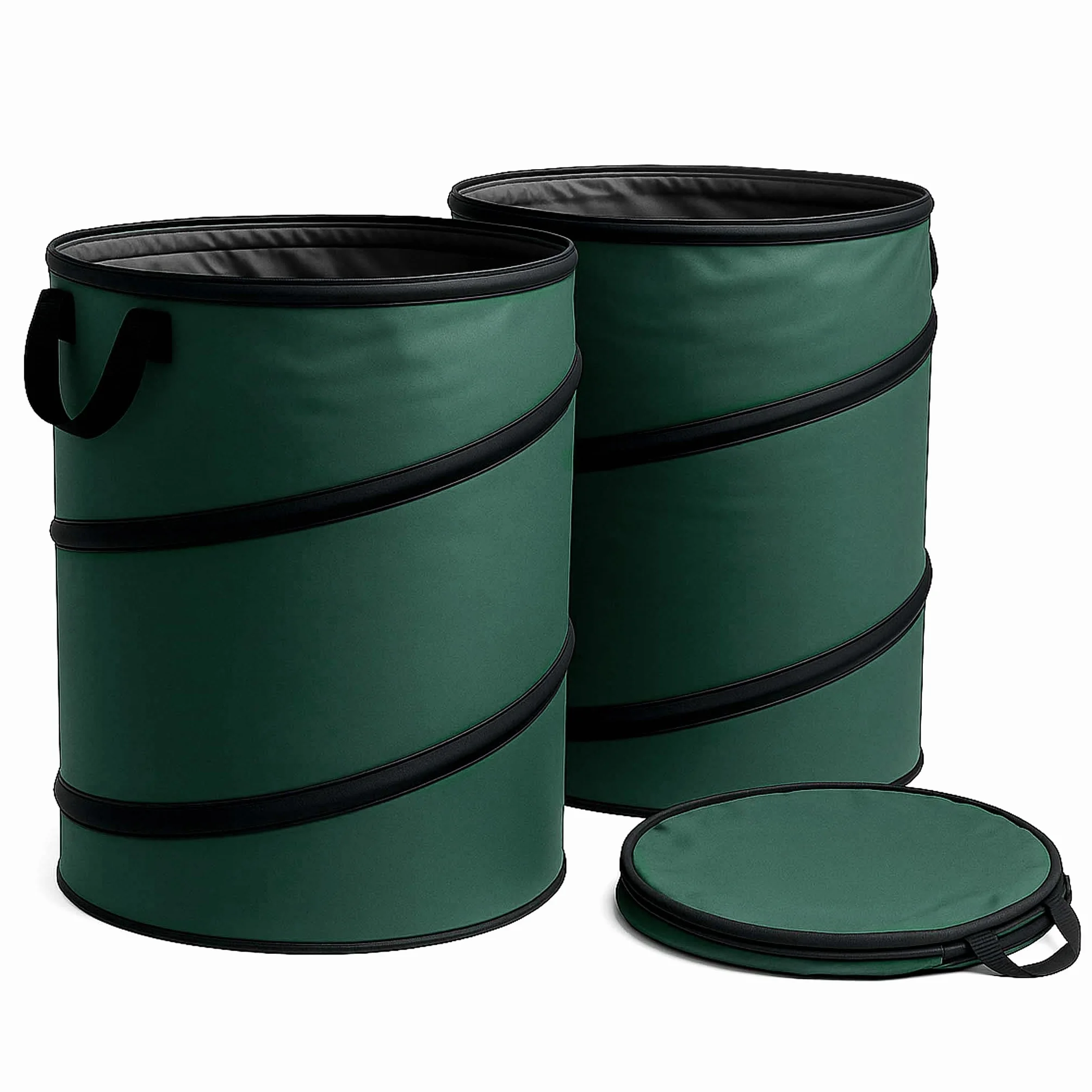 Wiltec Sac à feuilles rond 100 l vert pop-up pliable 600D Oxford polyester collecte déchets jardin