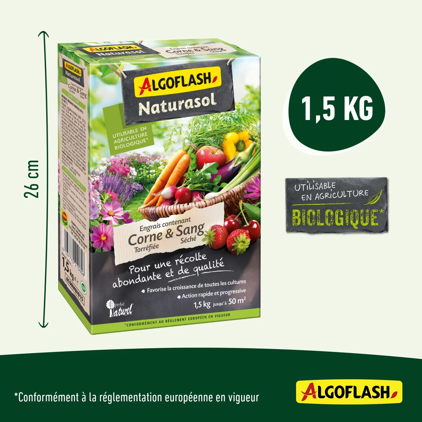 ALGOFLASH NATURASOL Engrais Corne torréfiée Sang Séché 1.5 kg 50m²