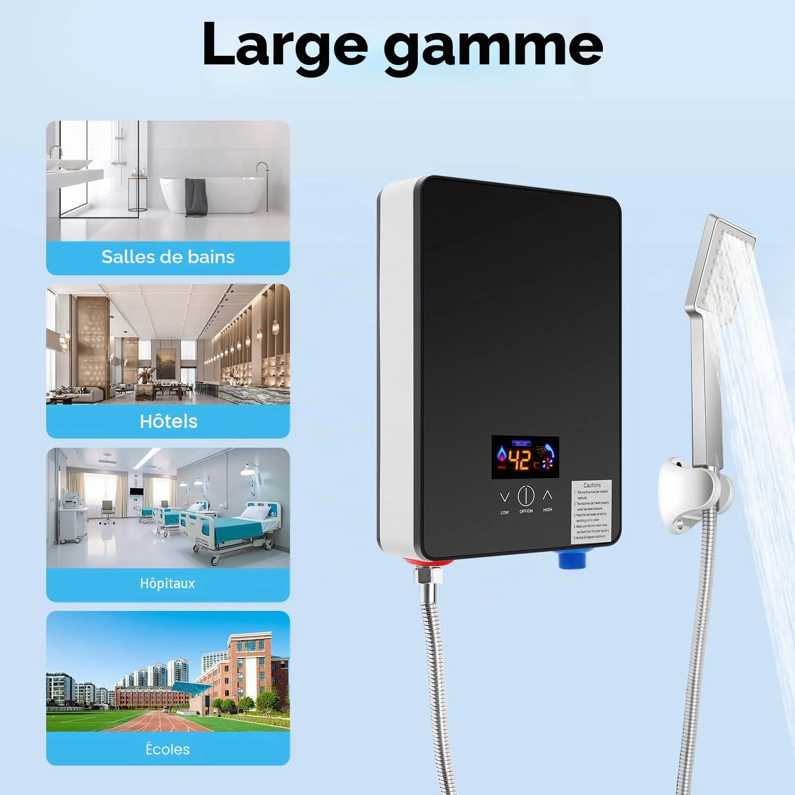 Chauffe-eau de Douche 6500W 220V IPX4 Affichage Numérique Chauffage Instantané