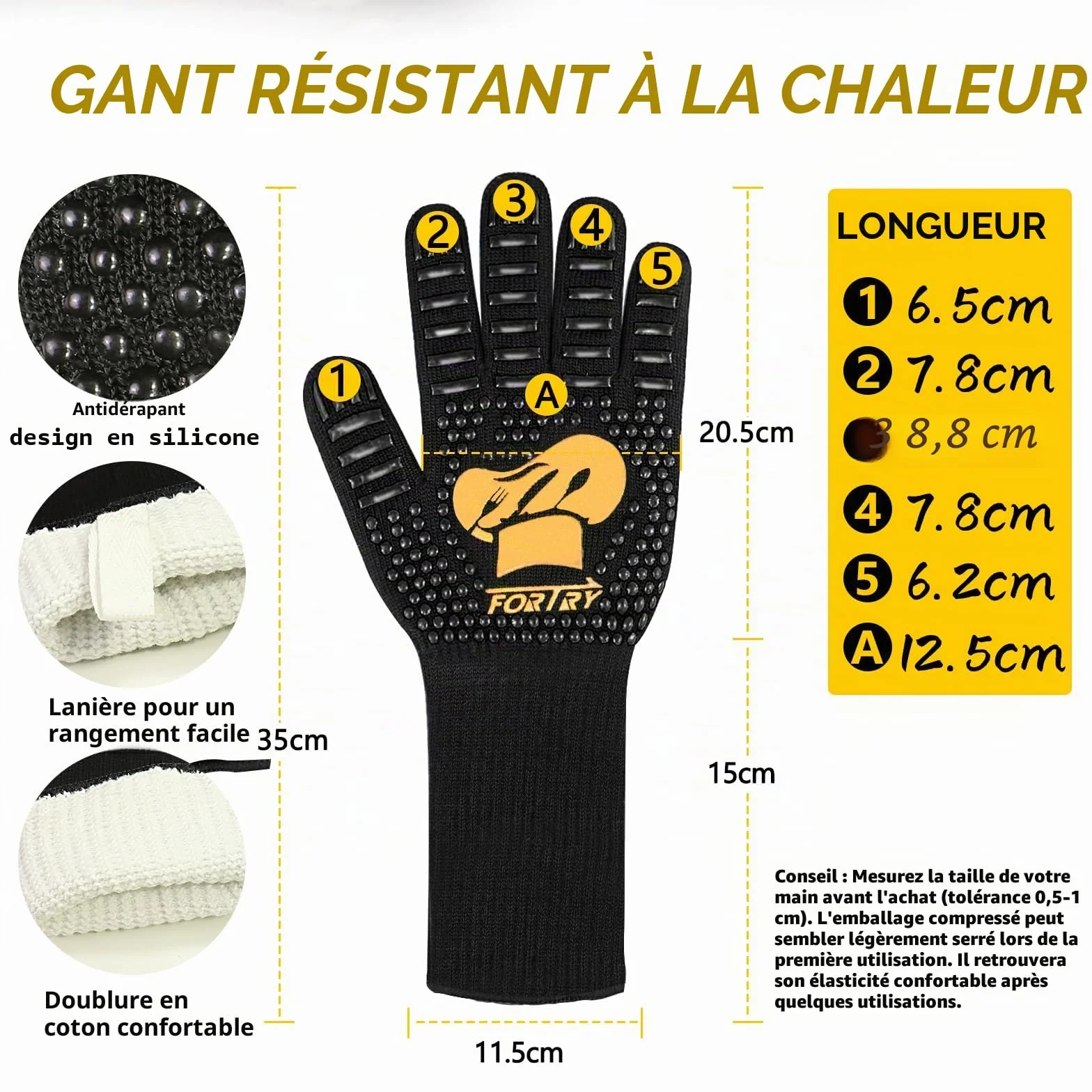 Gant Barbecue Anti Chaleur 800°, Four antidérapants, Cuisson Cuisine Respirants, ignifuges, pour BBQ L-XXL