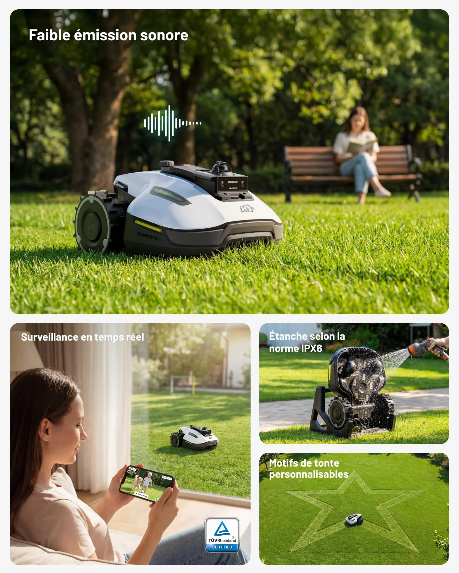 MAMMOTION YUKA Mini 2 800 LiDAR Robot Tondeuse sans Fil 800 m², Navigation 360° LiDAR + caméra, Pilotage IA, Détection 300 Obstacles, DropMow, Pentes 45%