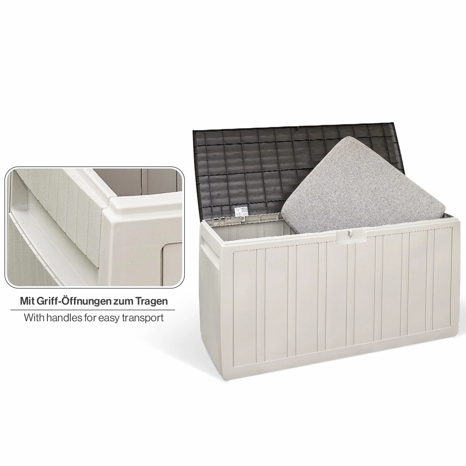 Kreher XXL Coffre à coussins Boîte de rangement Leonardo 270 L crème-blanc robuste lavable