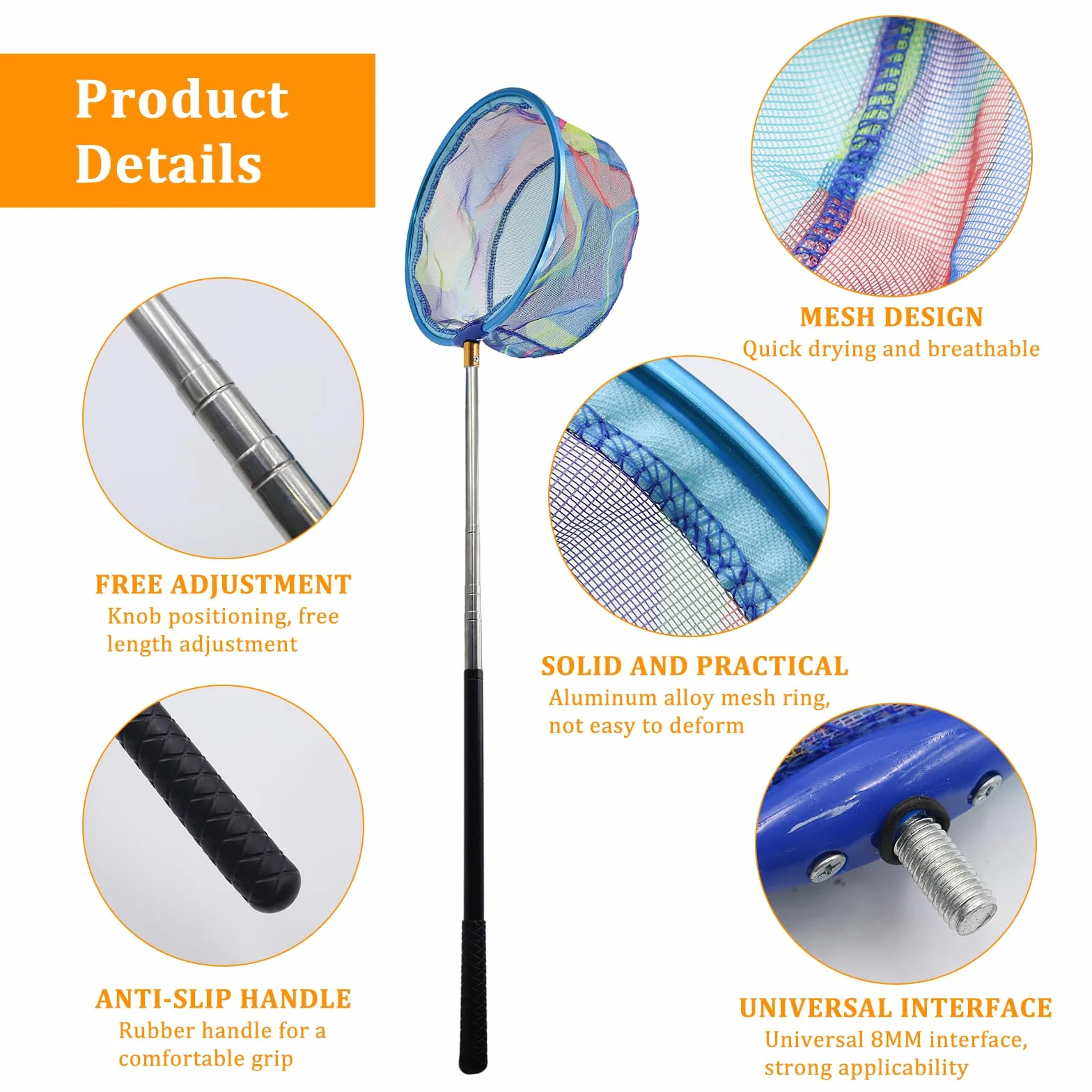 Epuisette Enfant Filet Papillon 66-150 cm Extensible Manche Télescopique Piscine Peche Capture Poissons Insectes
