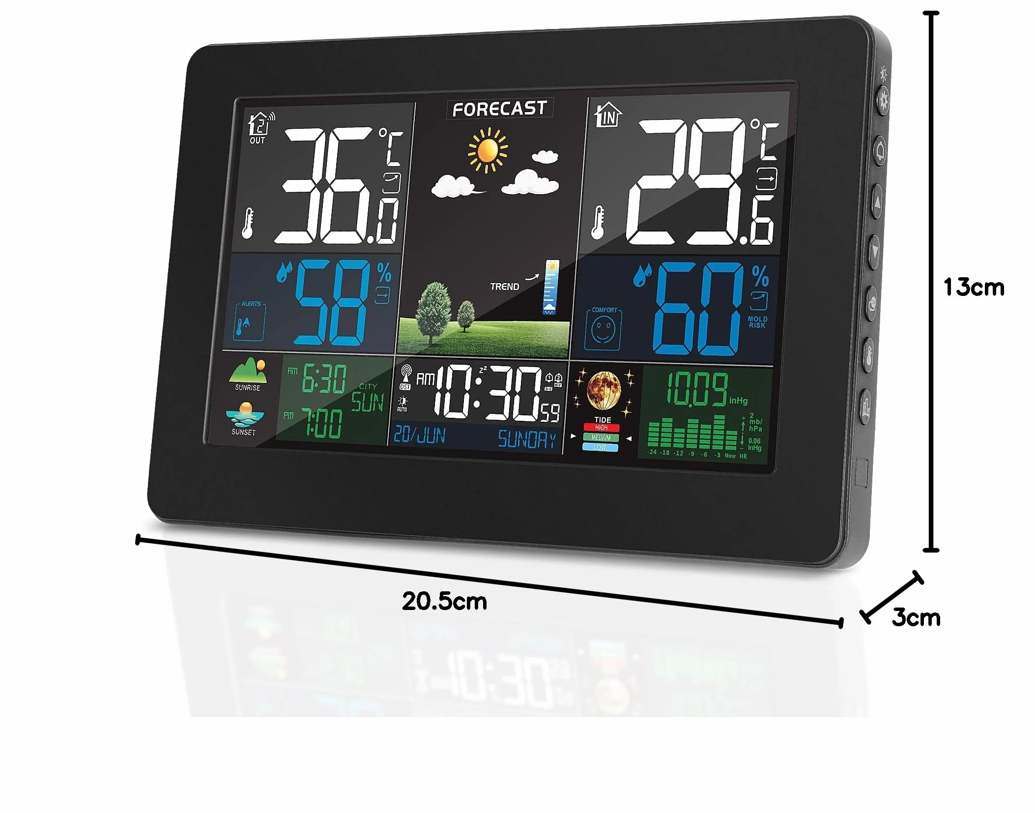 Station Météo Sans Fil avec Capteur Extérieur, Écran LCD Couleur, Baromètre, Phase de Lune, Réveil
